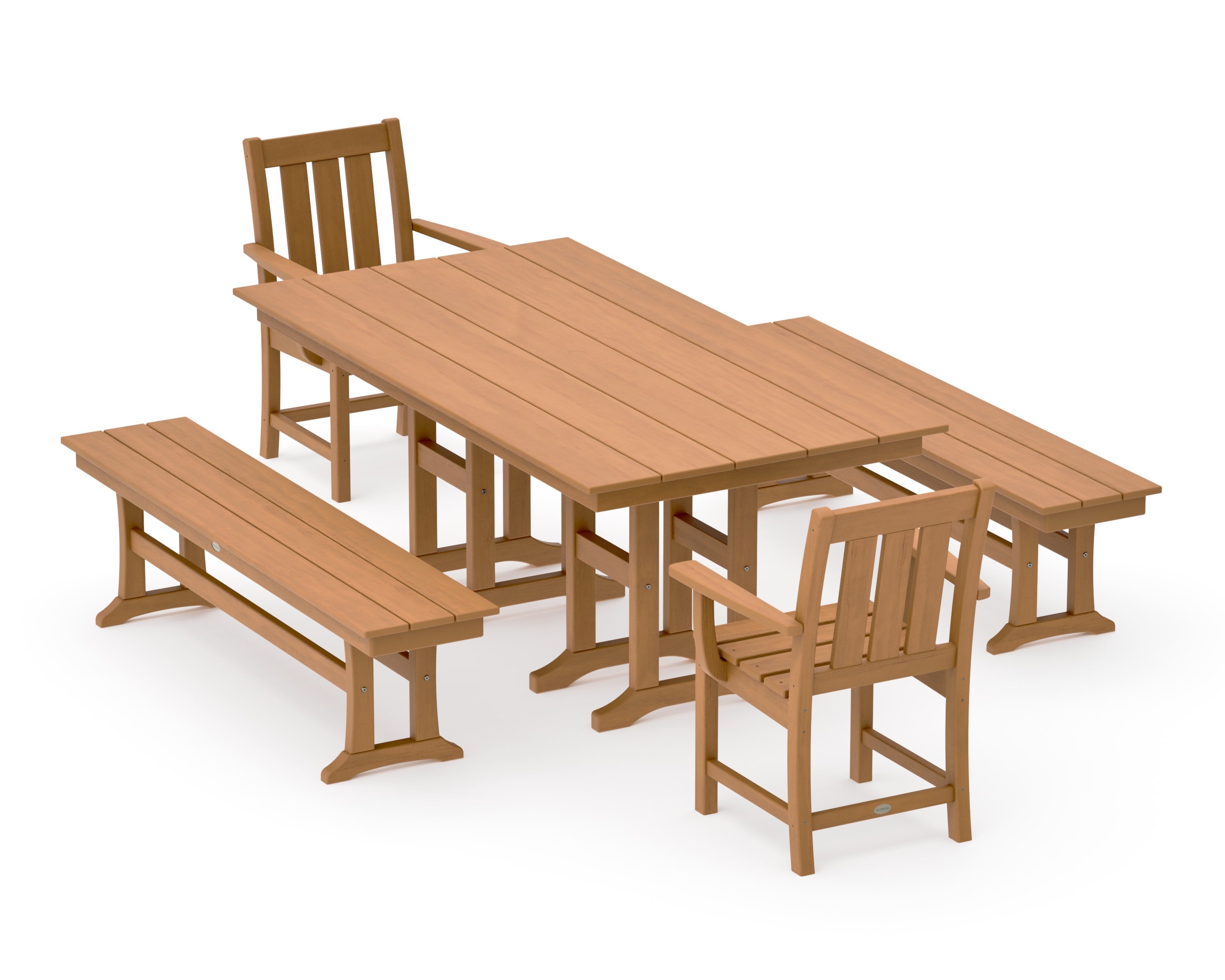 Oxford 5-Piece Farmhouse Dining Set with Benches in Natural