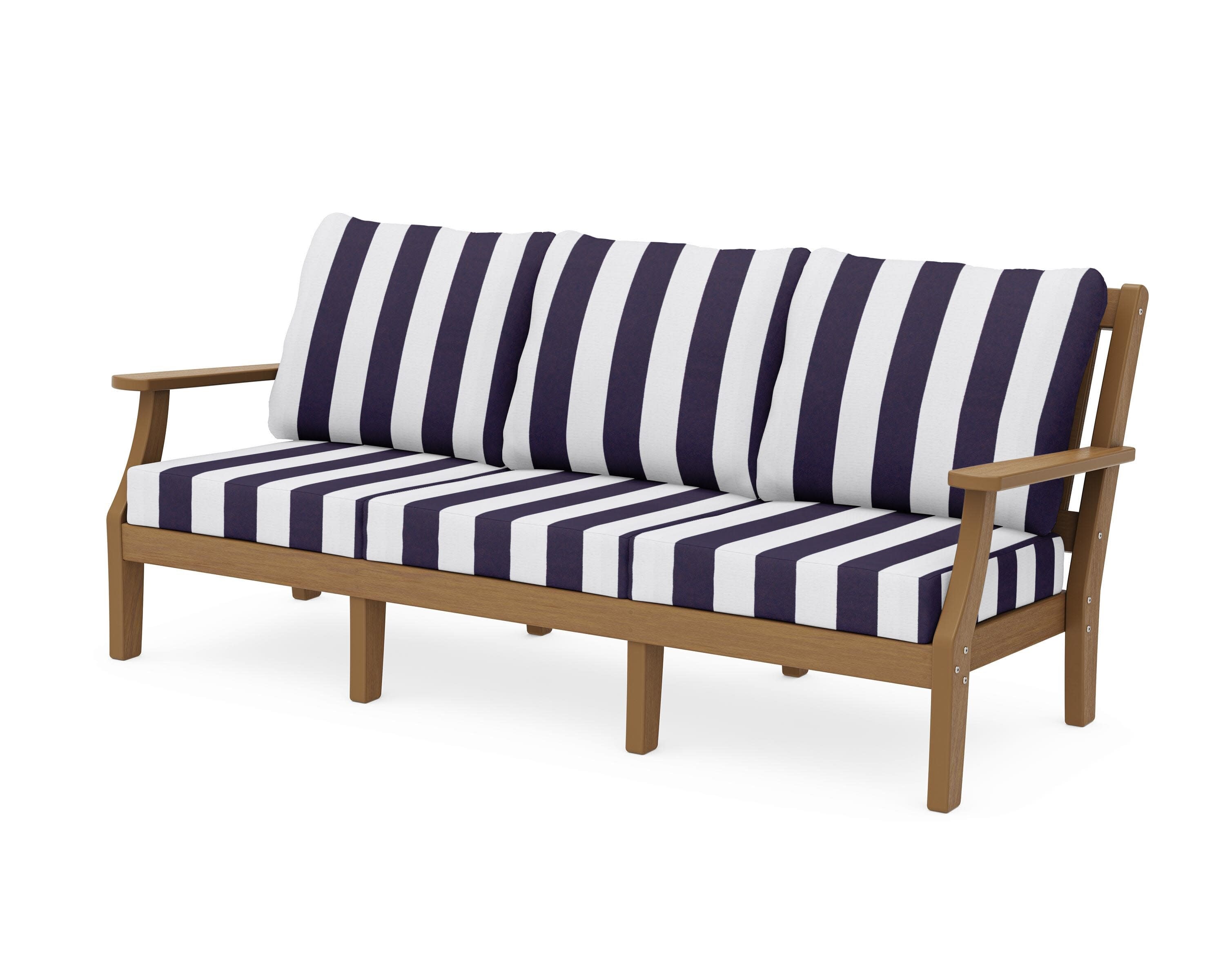 Chinoiserie Deep Seating Sofa in Natural / Cabana Stripe Navy