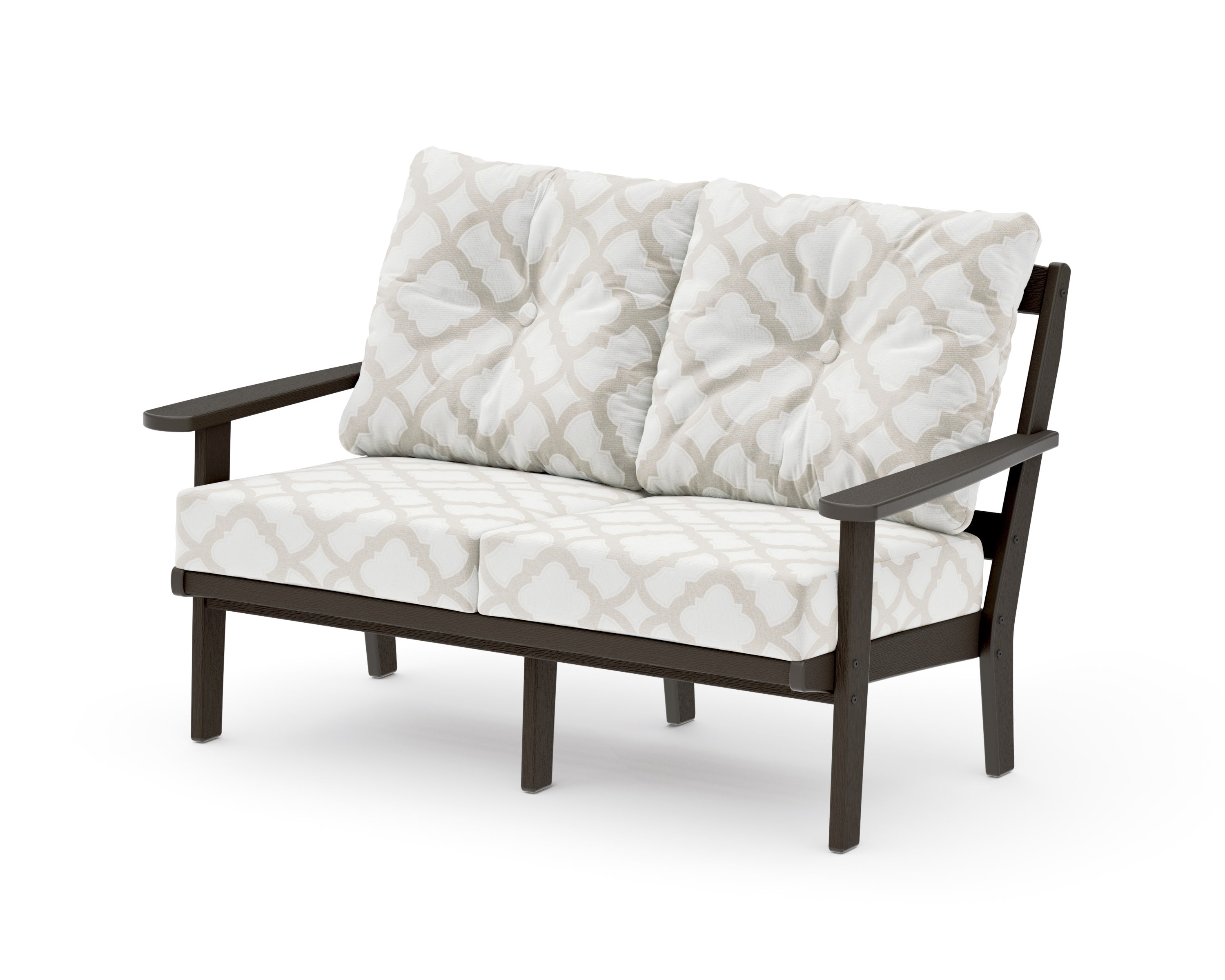 Mission Deep SeatingLoveseat in Vintage Coffee / Trellis Dune Burlap