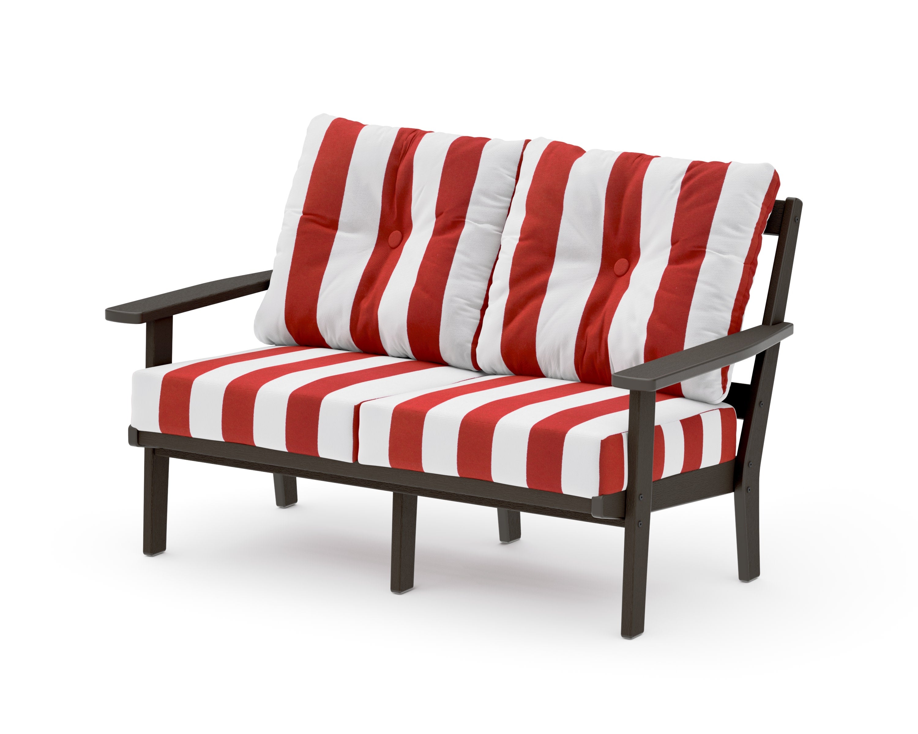 Oxford Deep SeatingLoveseat in Vintage Coffee / Cabana Stripe Crimson