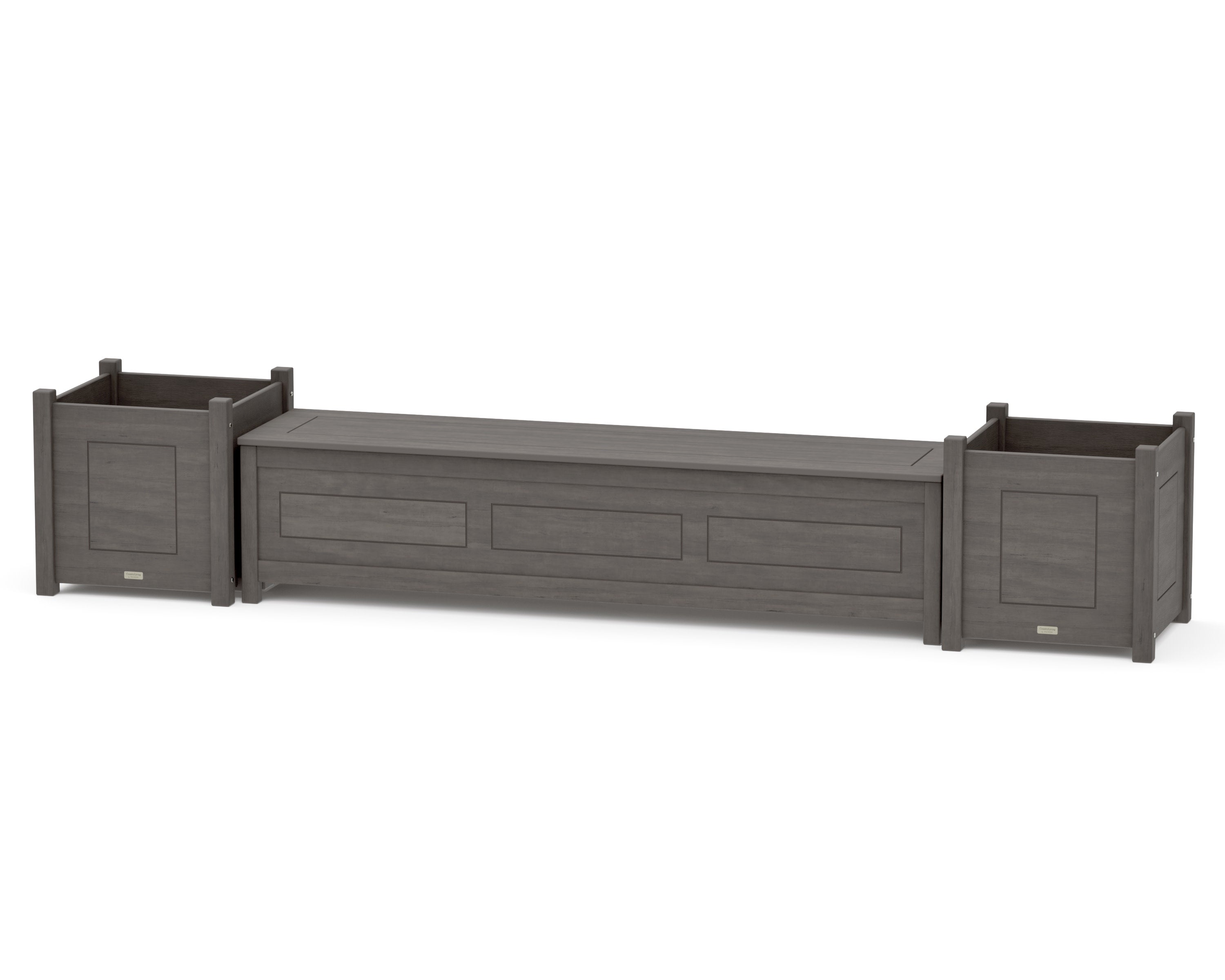 72" Country Living Straight Planter Storage Bench Set- Large in Driftwood