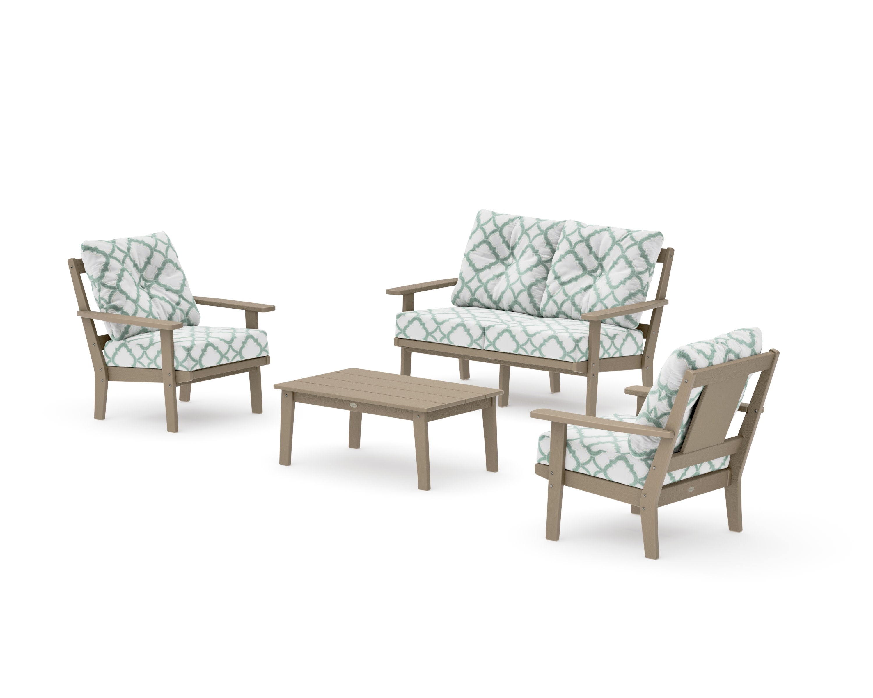 Prairie 4-Piece Deep Seating Set with Loveseat in Vintage Sahara / Trellis Glacier Spa