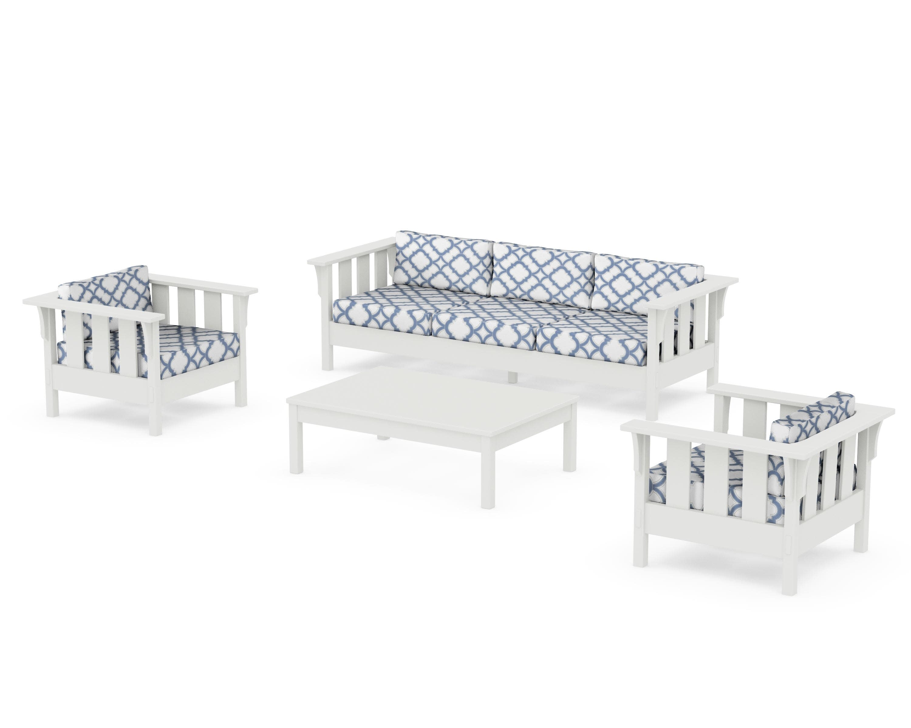 Acadia 4-Piece Deep Seating Set with Sofa in Vintage White / Trellis Sky Blue
