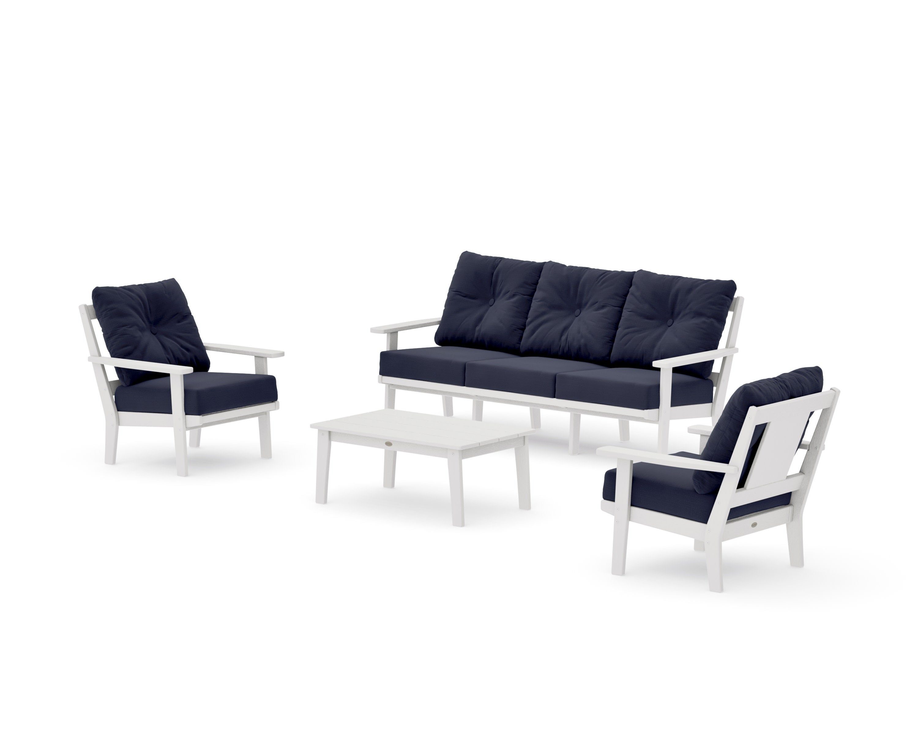 Prairie 4-Piece Deep Seating Set with Sofa in Vintage White / Navy Linen
