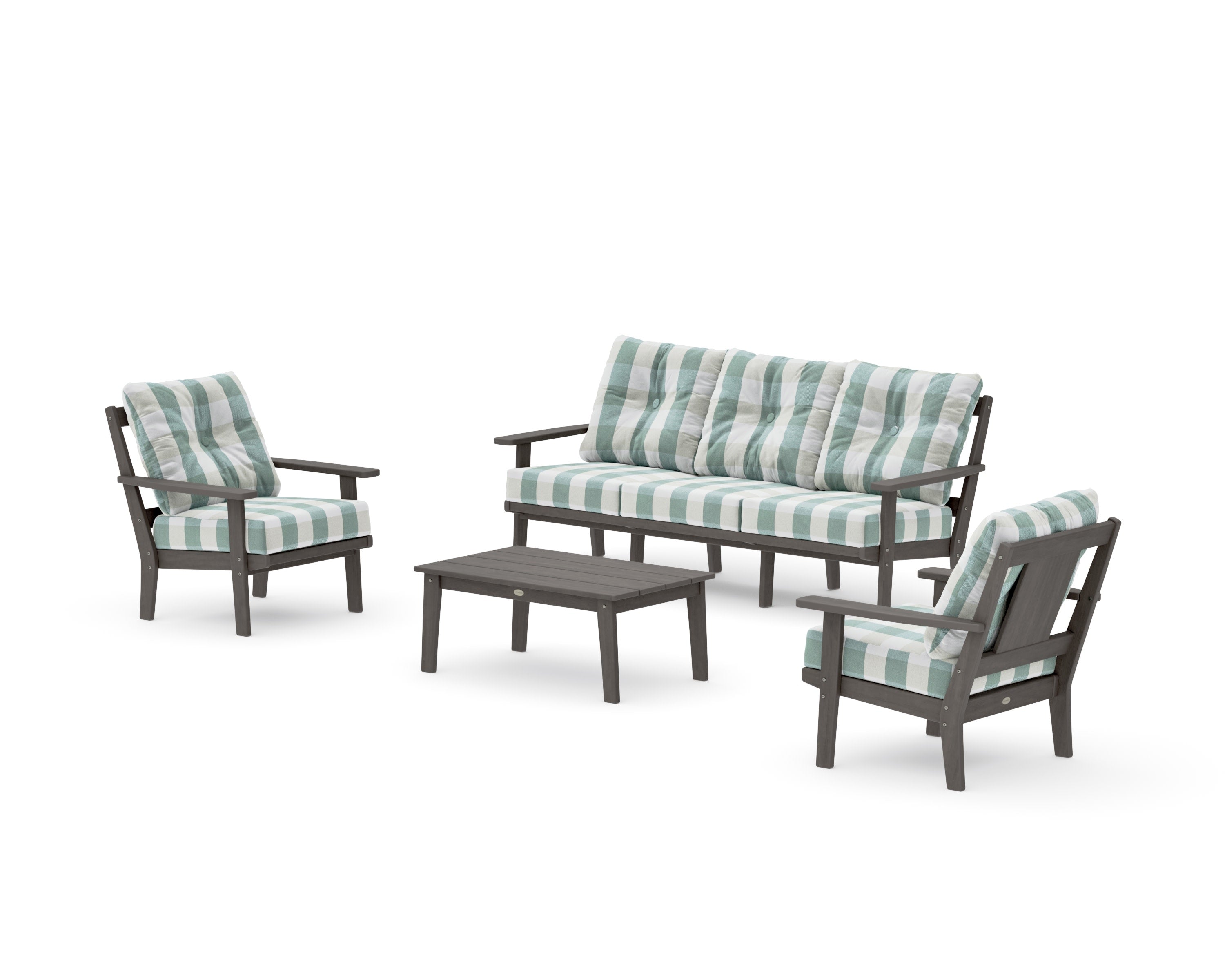 Prairie 4-Piece Deep Seating Set with Sofa in Driftwood / Buffalo Plaid Glacier Spa