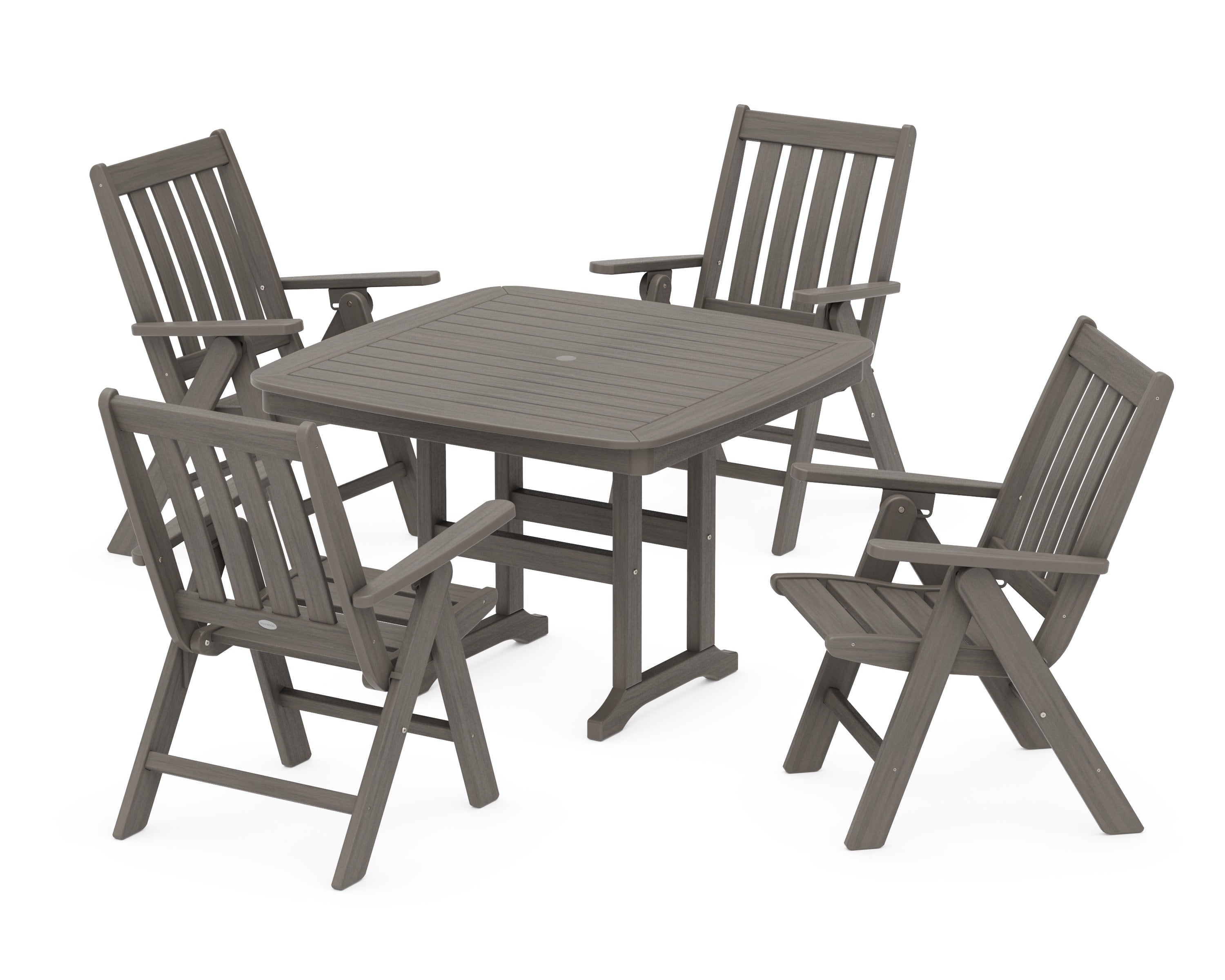 Vineyard Folding Chair 5-Piece Dining Set in Driftwood