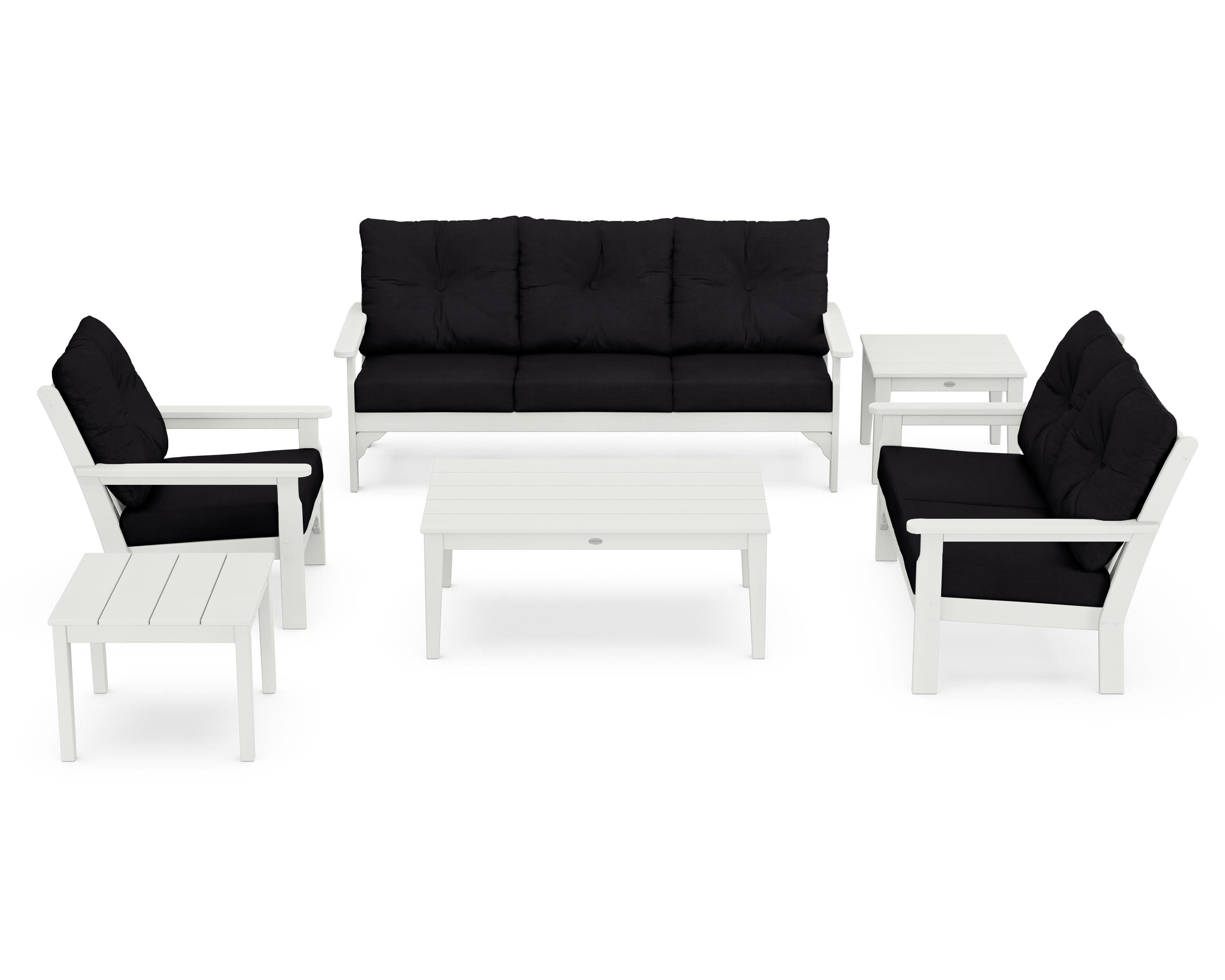 Vineyard 6-Piece Deep Seating Set in Vintage White / Midnight Linen