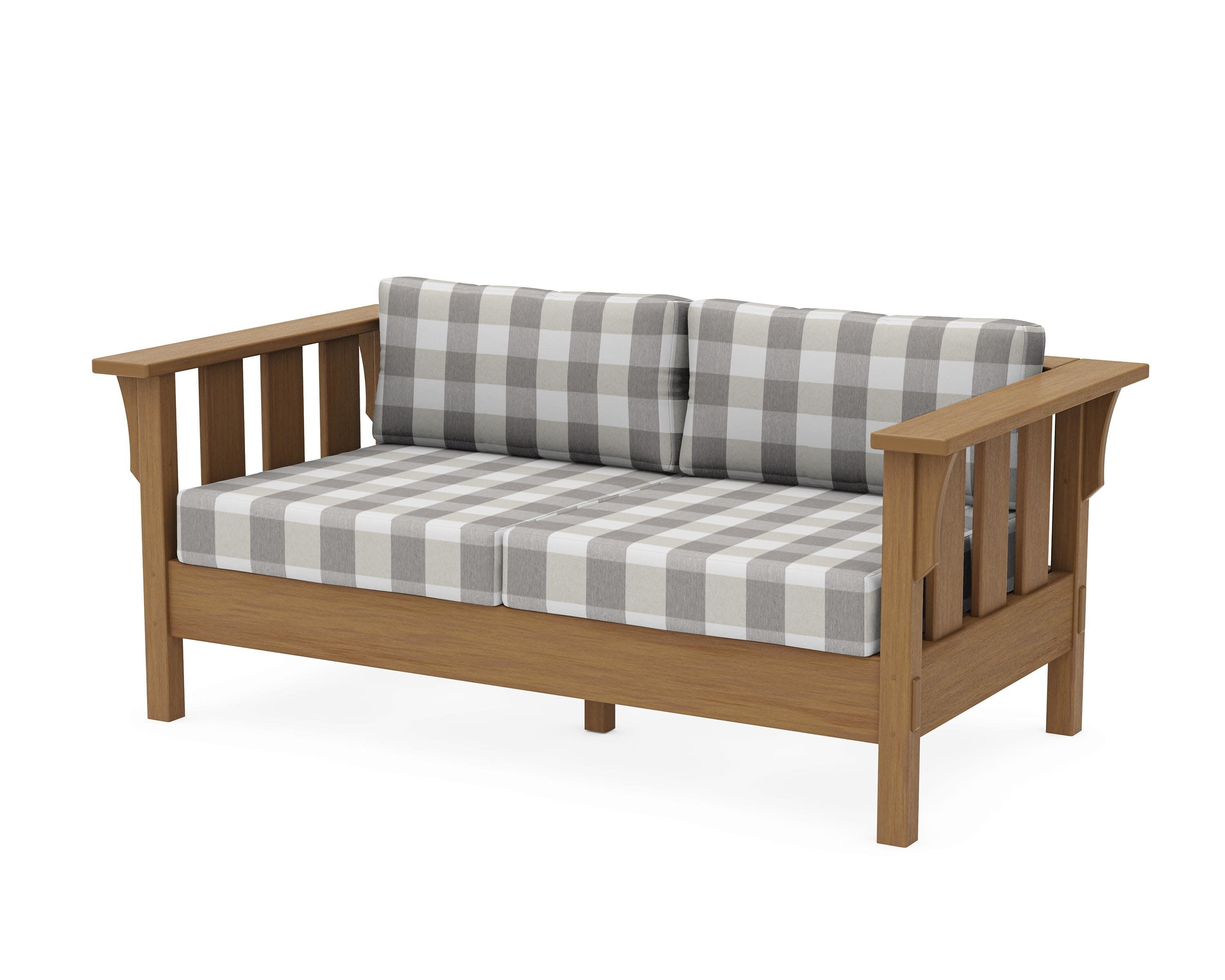 Acadia Deep Seating Loveseat in Natural / Buffalo Plaid Grey Mist