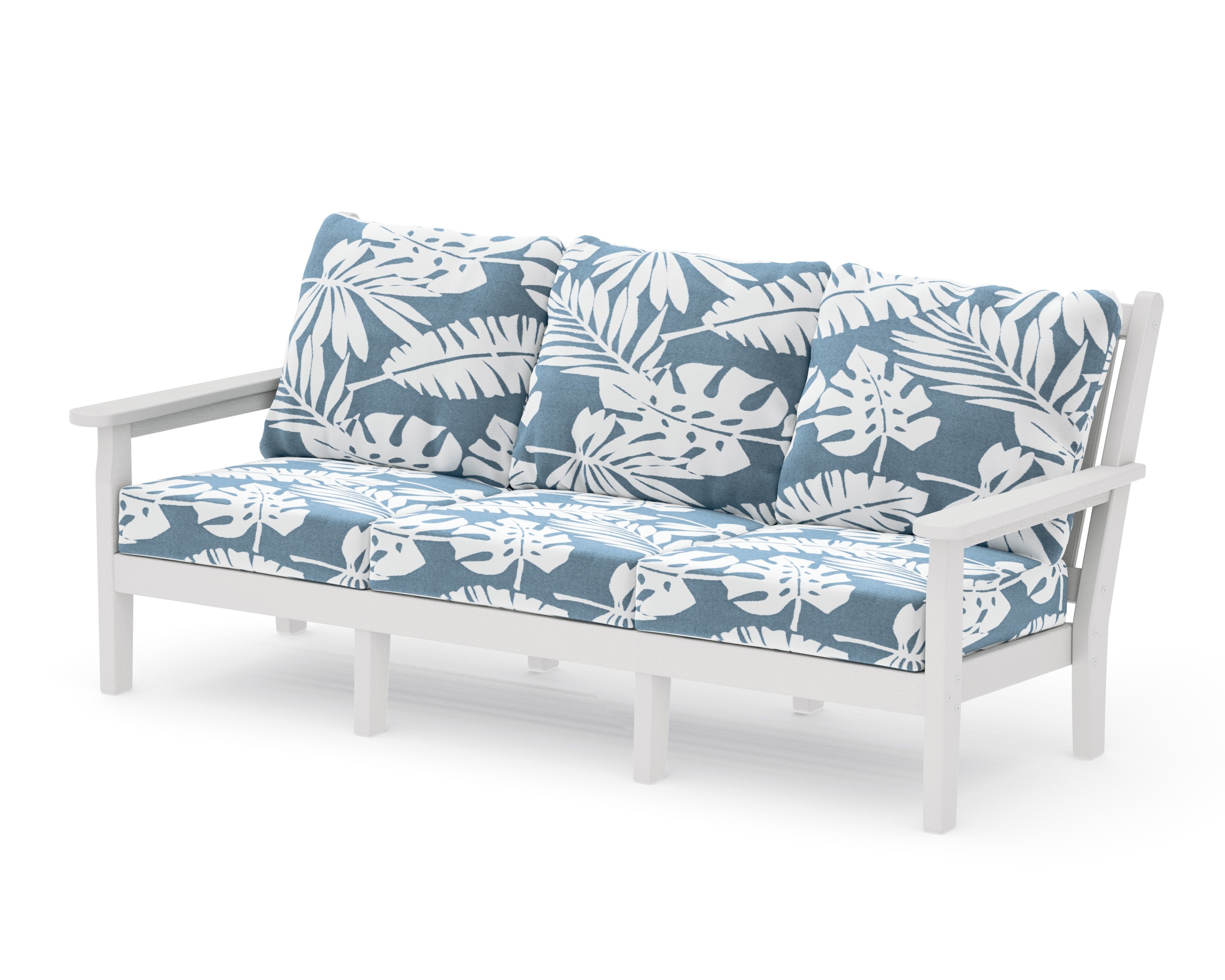 Chippendale Deep Seating Sofa in Vintage White / Leaf Sky Blue