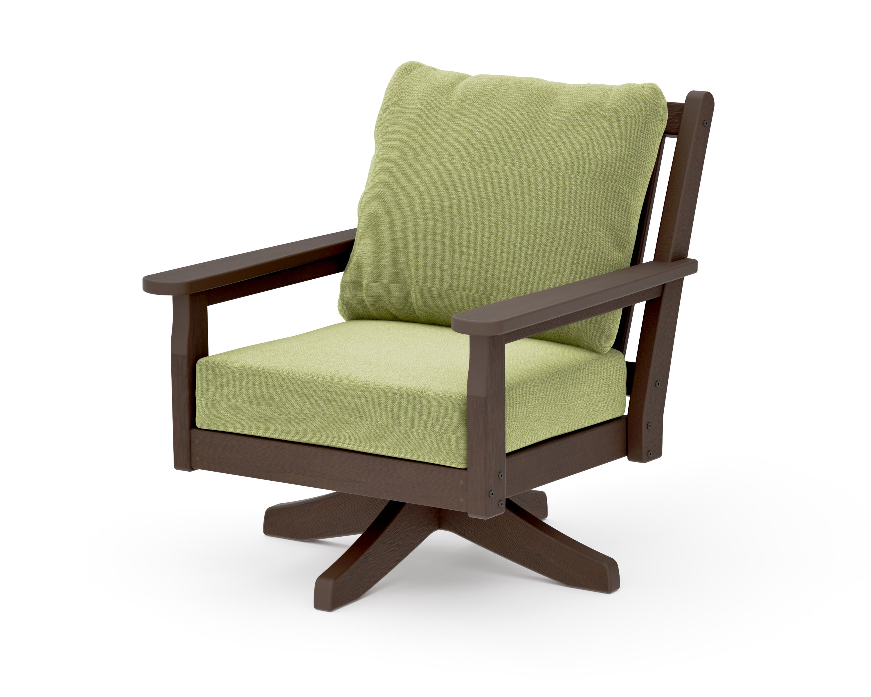 Chippendale Deep Seating Swivel Chair in Kona / Chartreuse Boucle