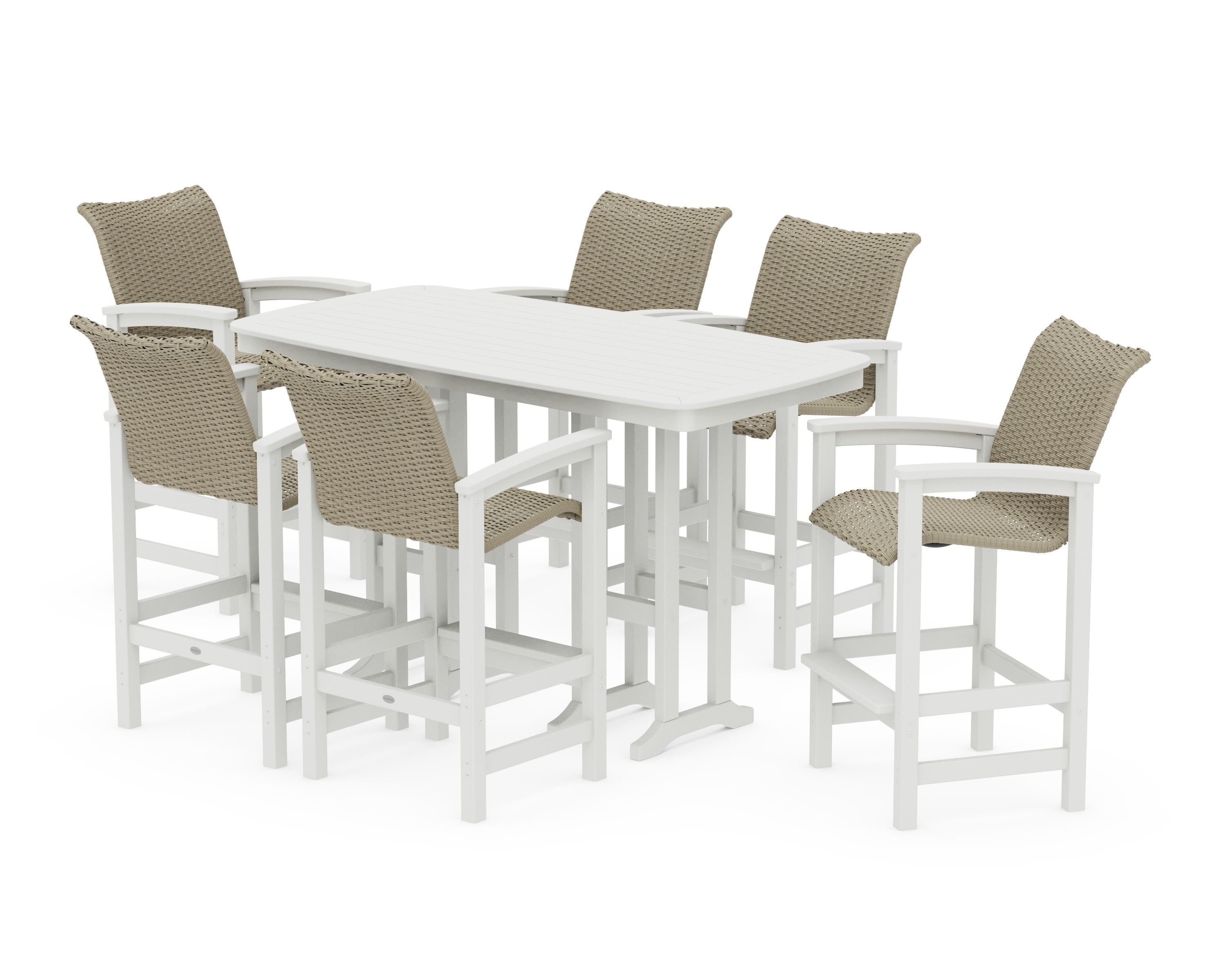 Coastal Woven Arm Chair 7-Piece Bar Set in White / Dune Grass