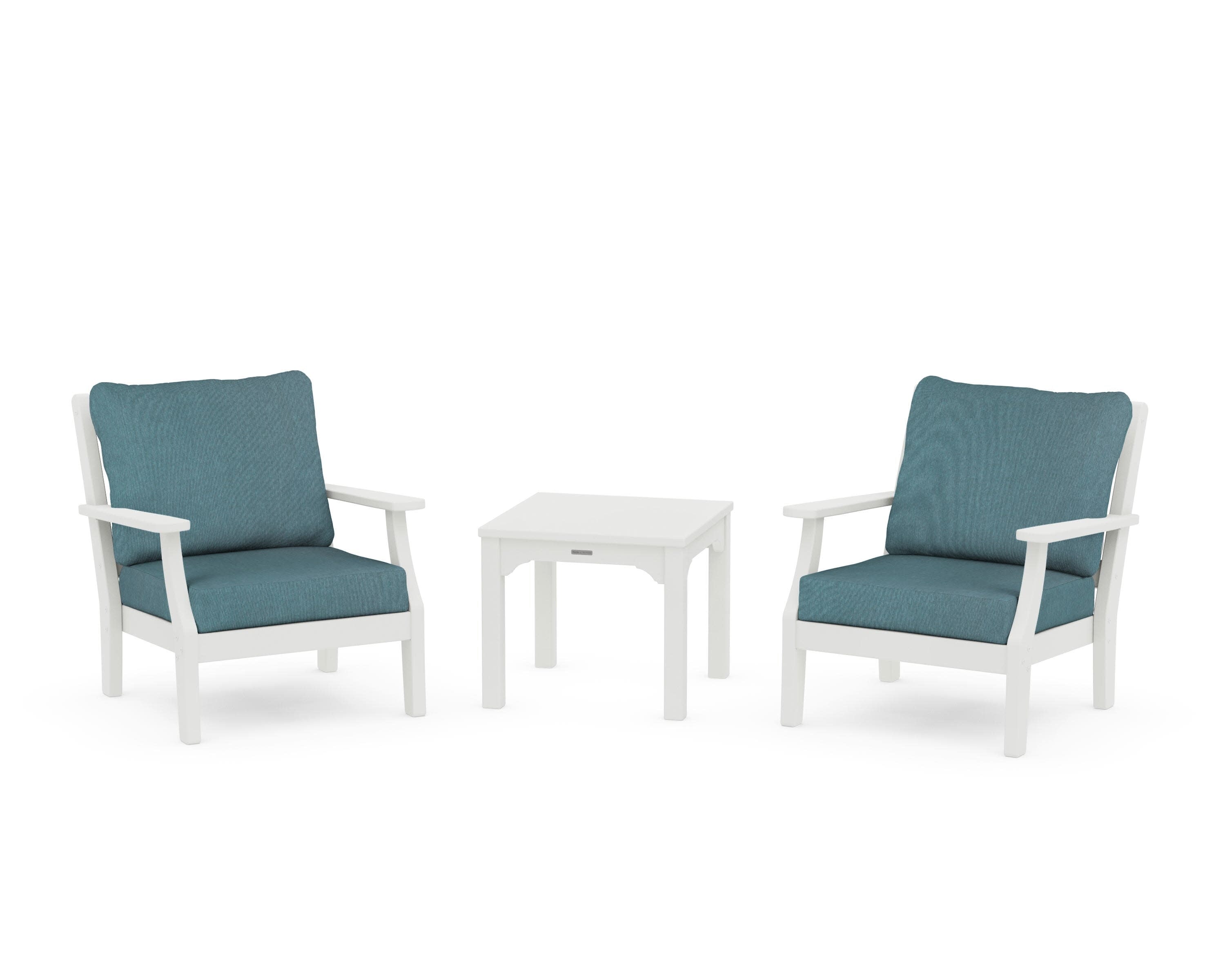 Chinoiserie 3-Piece Deep Seating Set in Vintage White / Ocean Teal