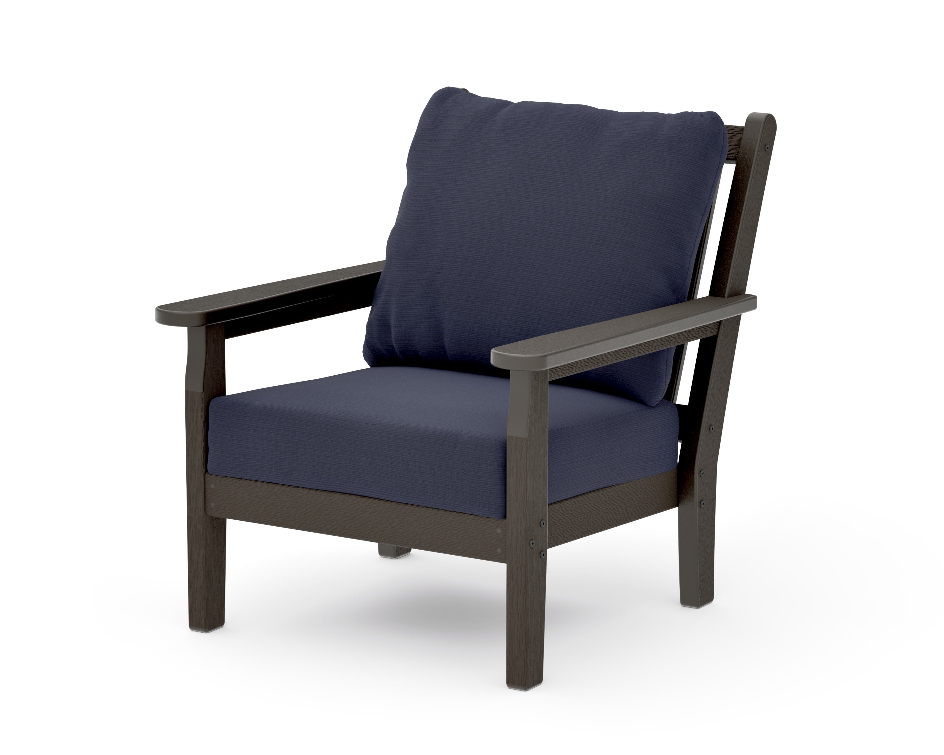 Chippendale Deep Seating Chair in Vintage Coffee / Navy Linen