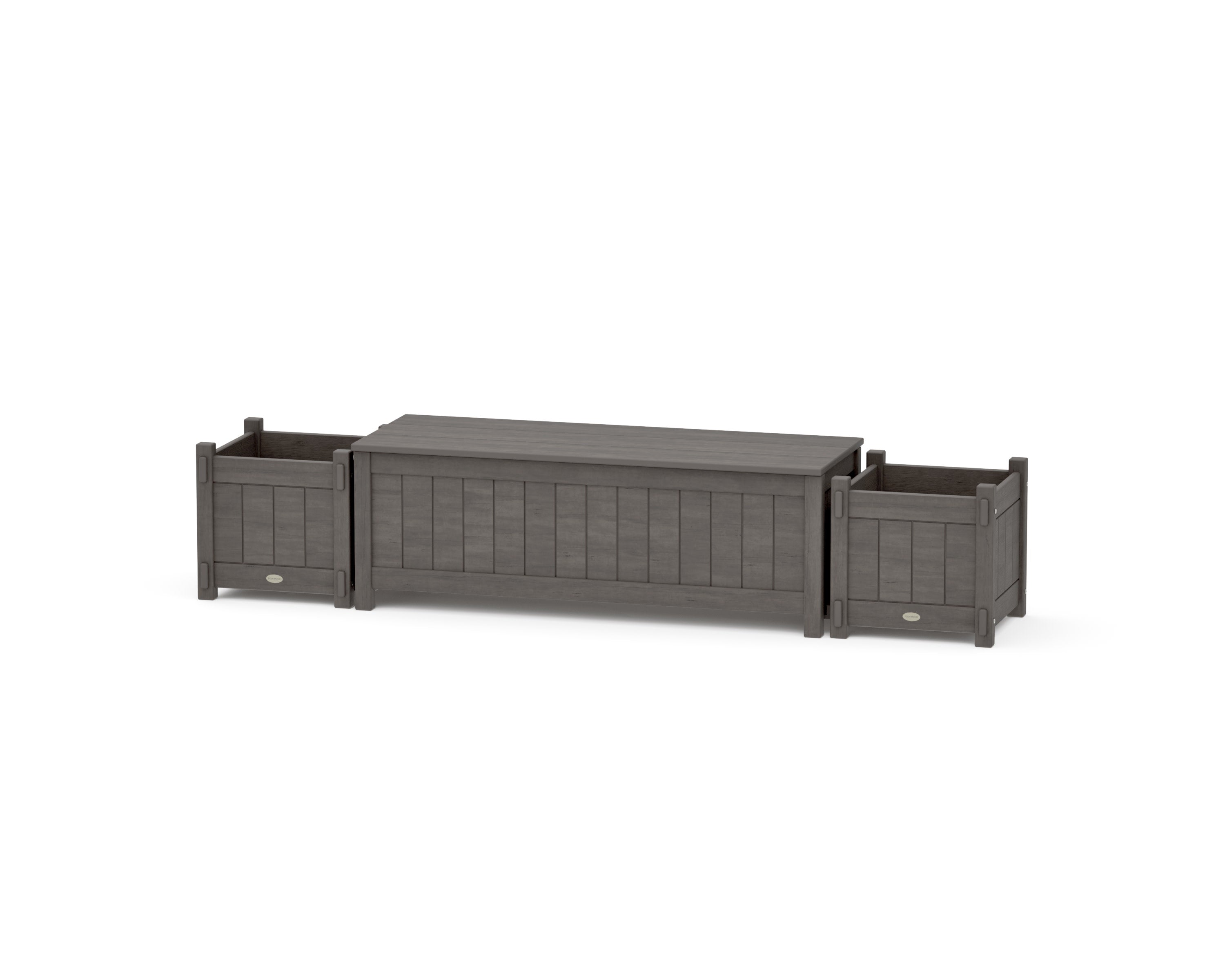 48" Vineyard Straight Planter Storage Bench Set in Driftwood