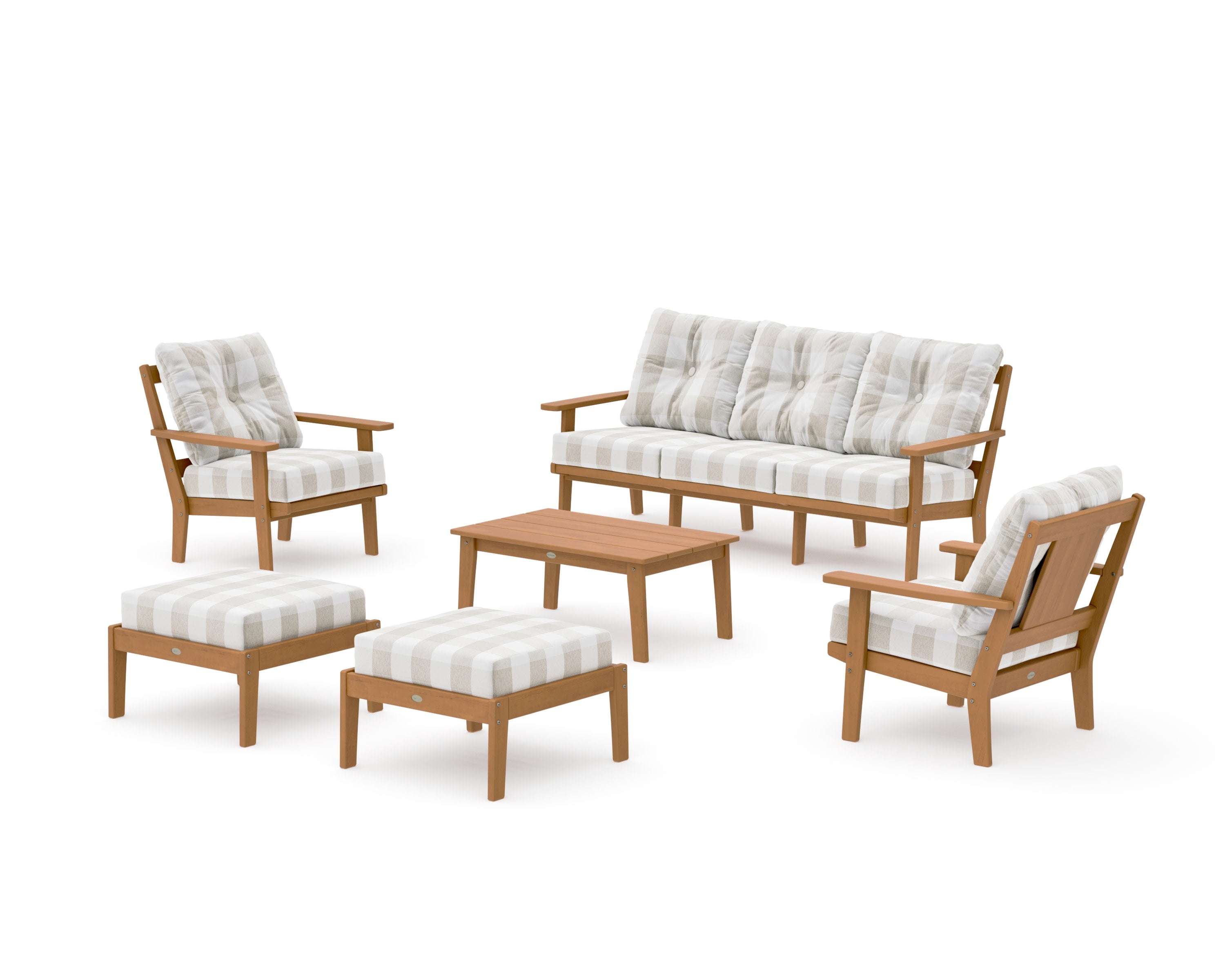 Prairie 6-Piece Lounge Sofa Set in Natural / Buffalo Plaid Dune Burlap