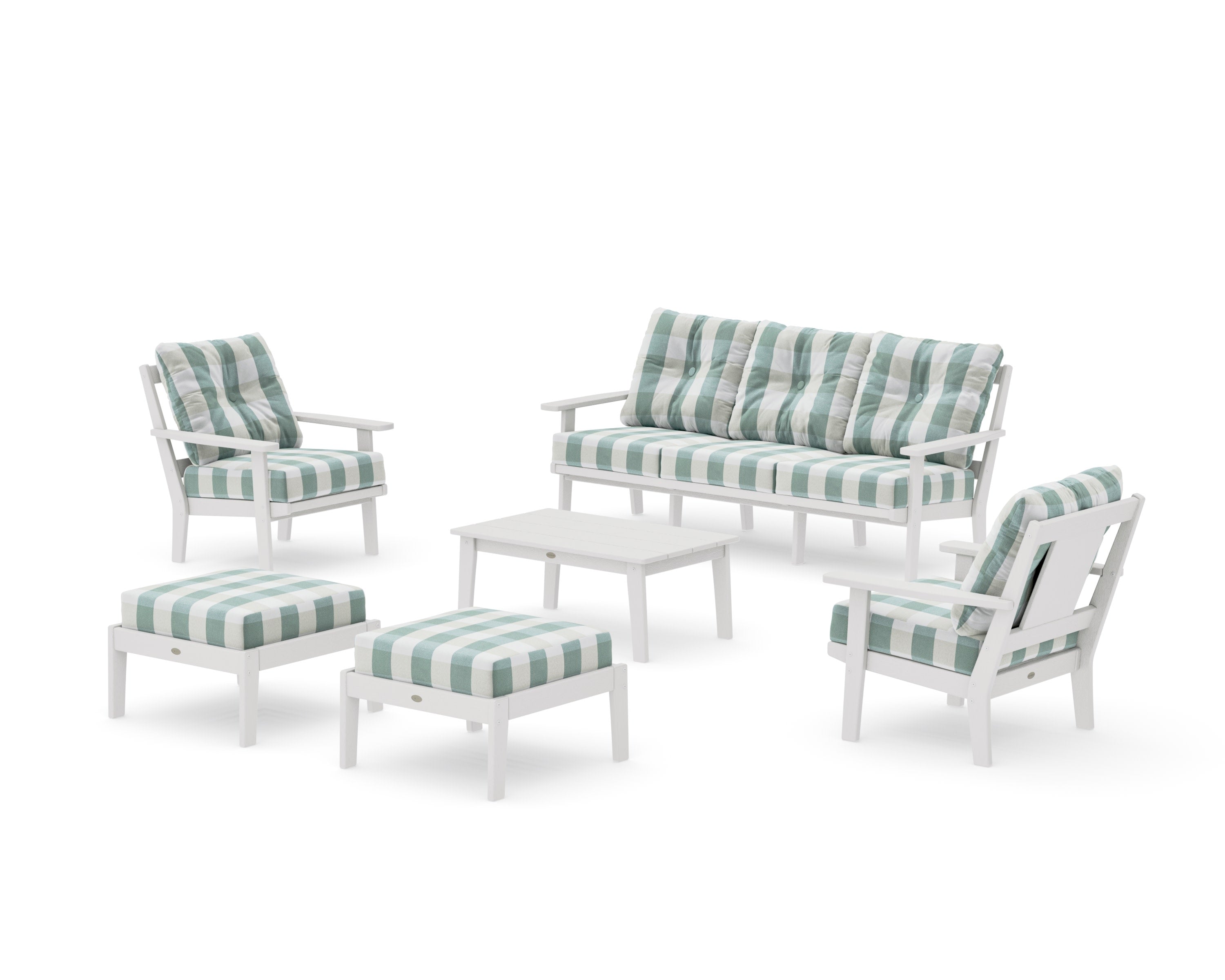 Prairie 6-Piece Lounge Sofa Set in Vintage White / Buffalo Plaid Glacier Spa