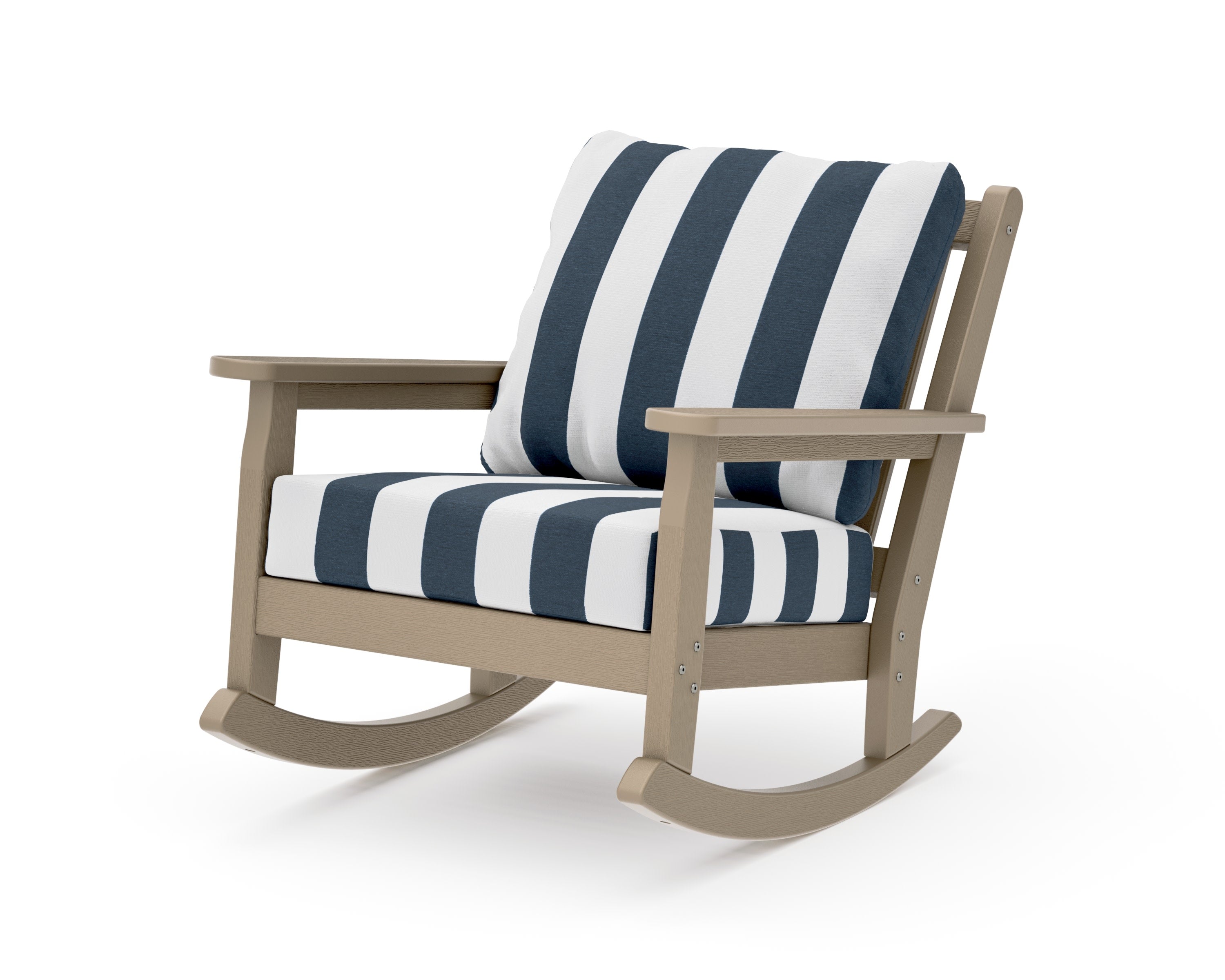 Chippendale Deep Seating Rocking Chair in Vintage Sahara / Cabana Stripe Marine Indigo