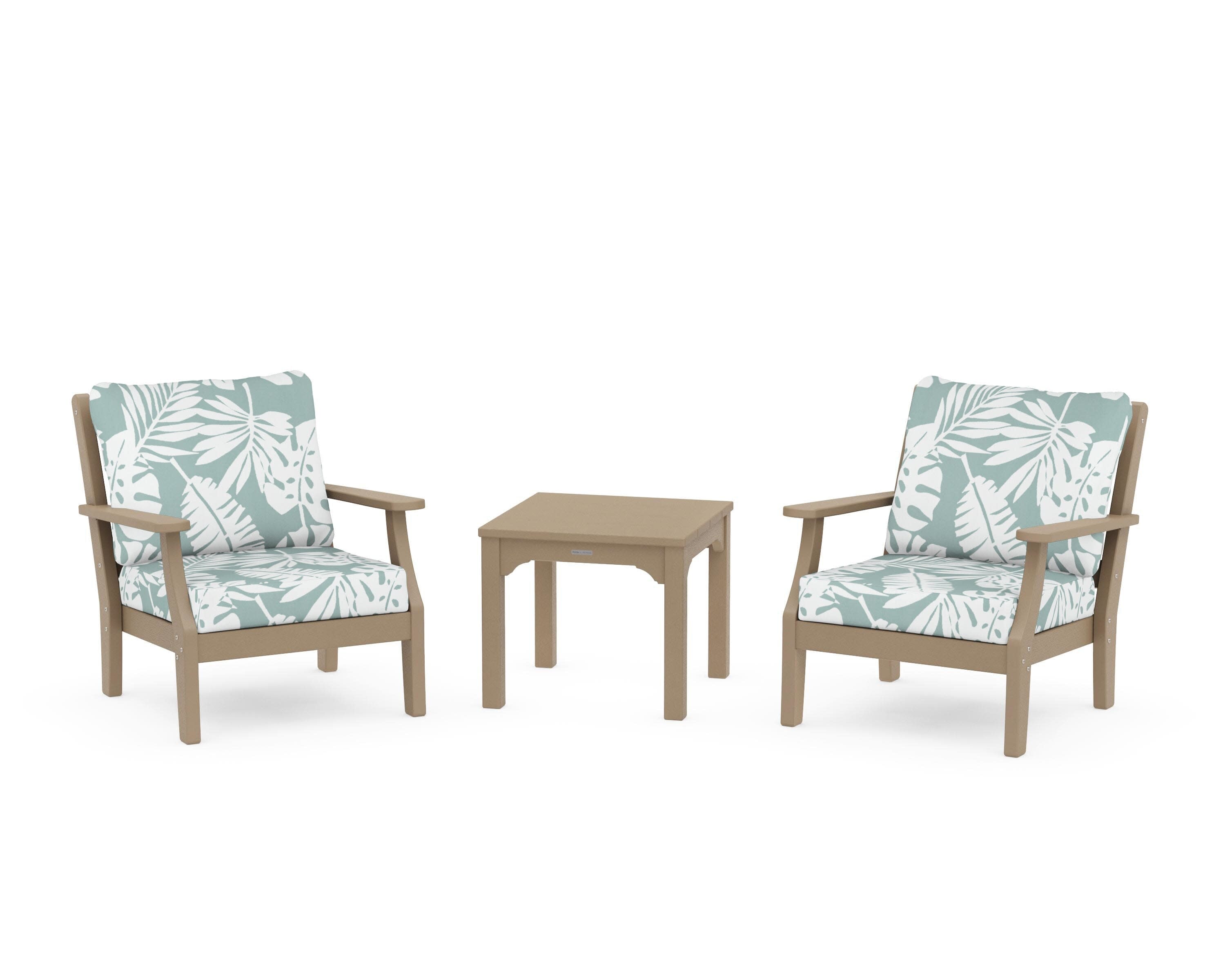 Chinoiserie 3-Piece Deep Seating Set in Vintage Sahara / Leaf Glacier Spa