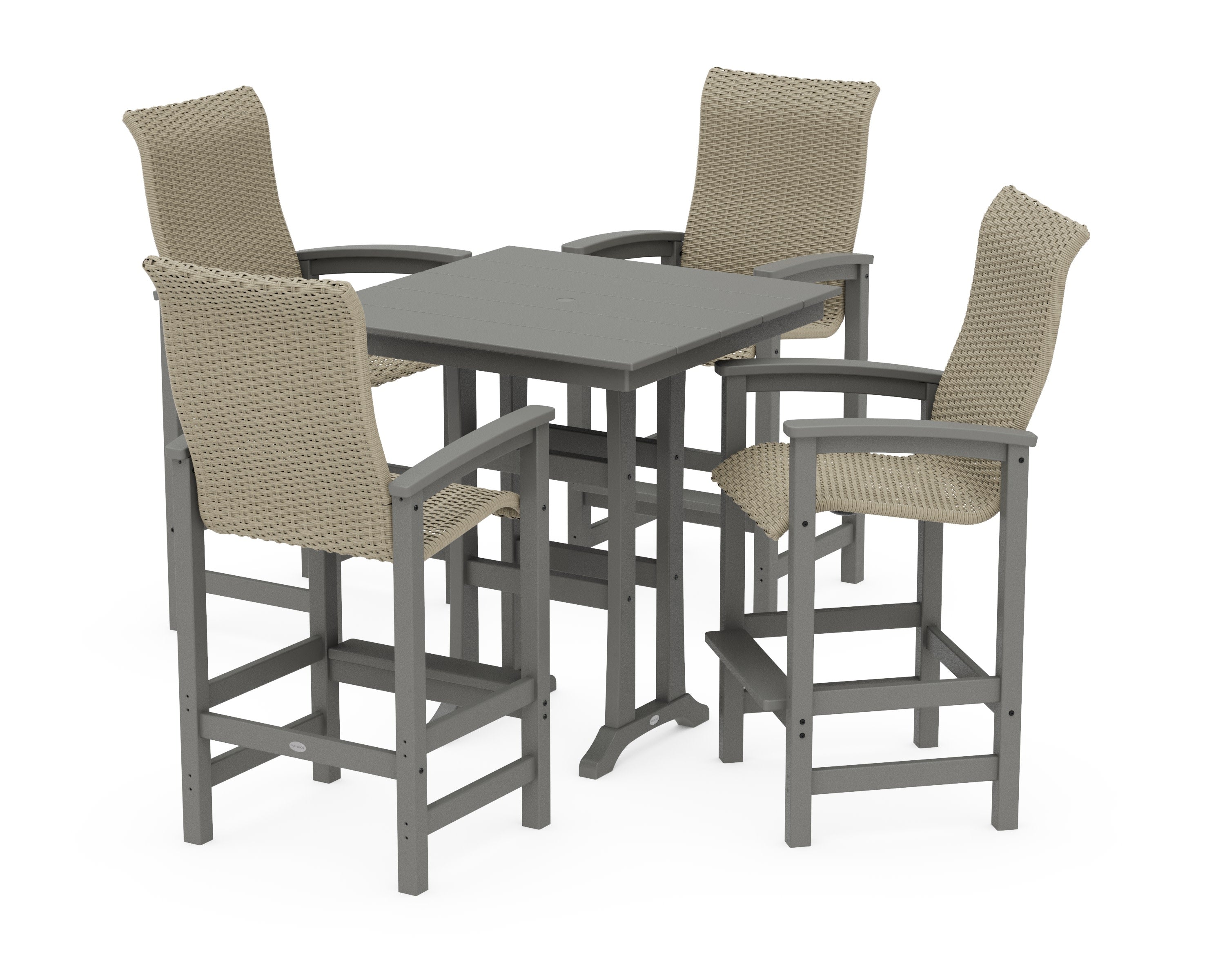 Coastal Woven High-Back 5-Piece Farmhouse Bar Set with Trestle Legs
