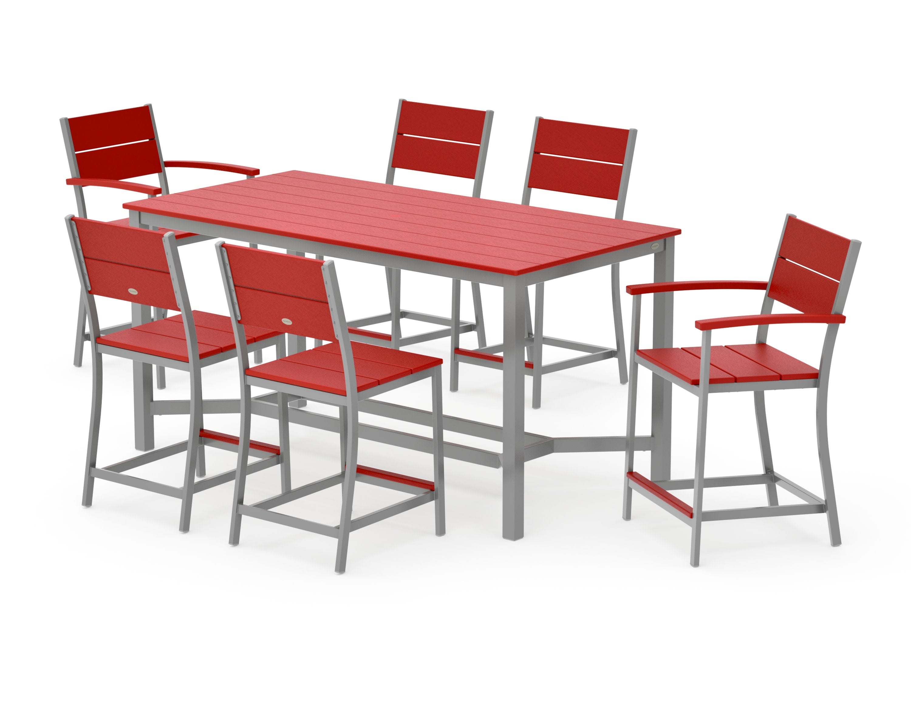 Main Street 7-Piece Counter Set in Silver / Sunset Red