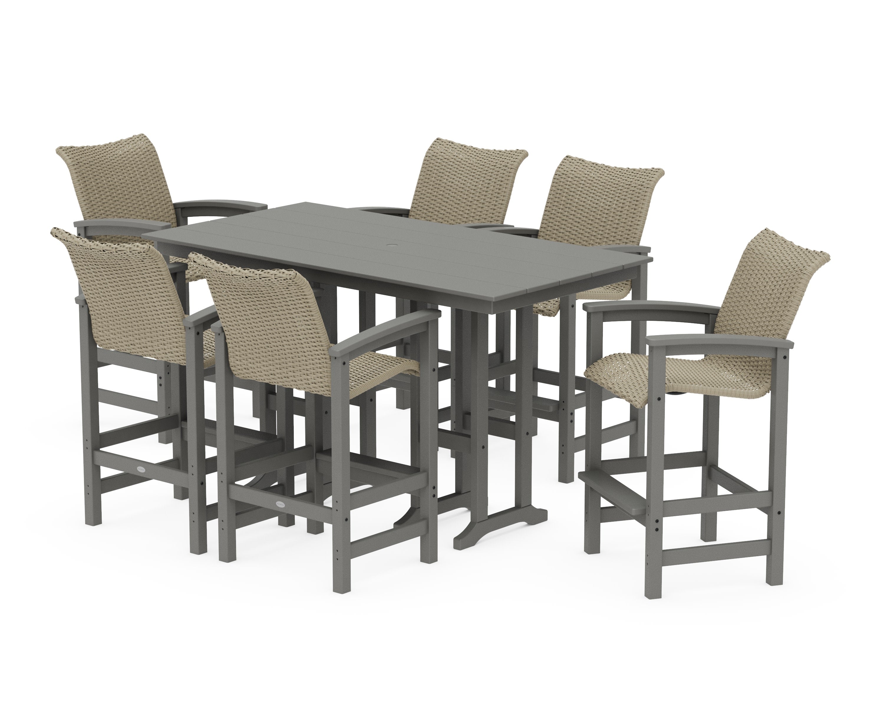 Coastal Woven Arm Chair 7-Piece Farmhouse Bar Set