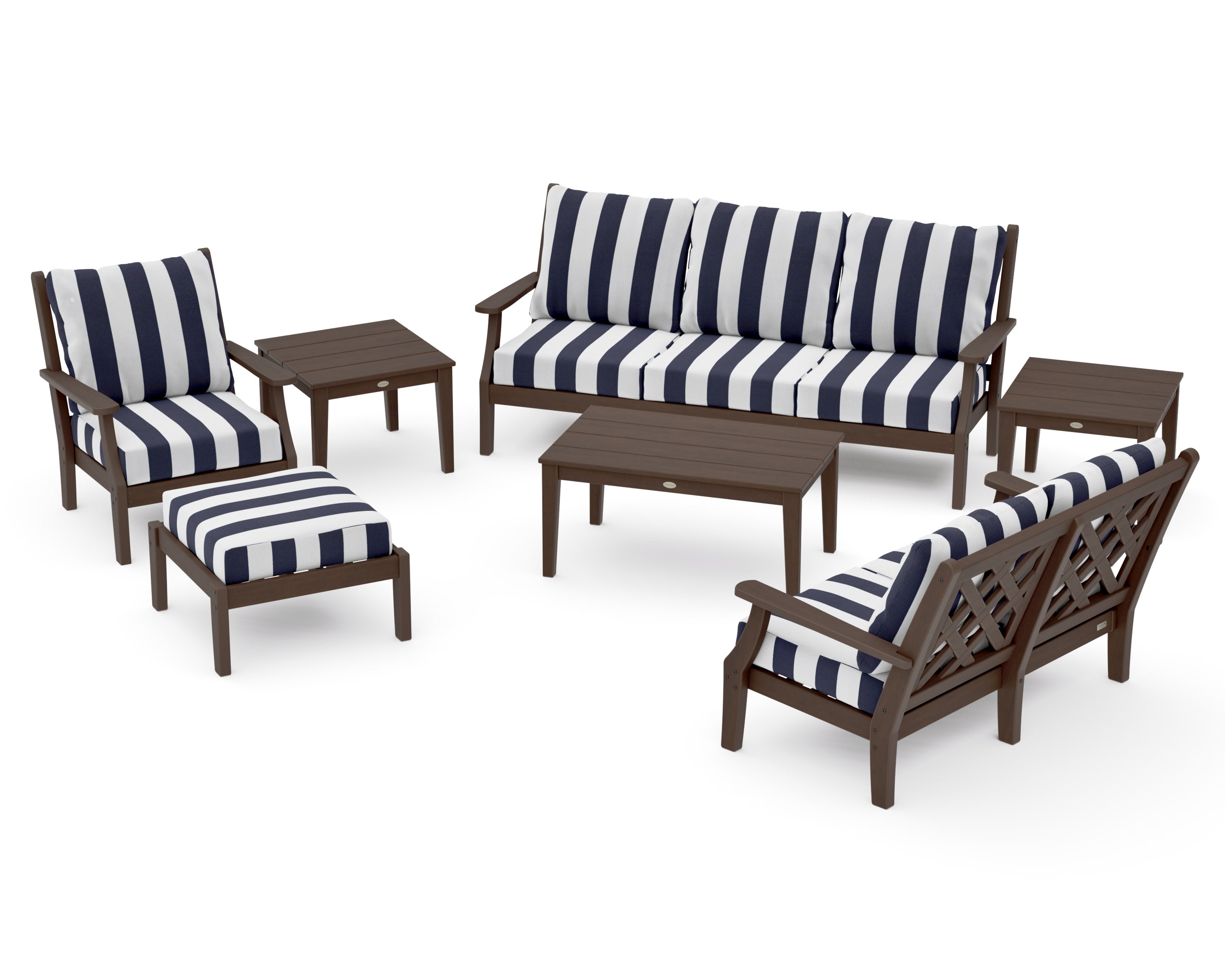 Wovendale 7-Piece Deep Seating Set in Kona / Cabana Stripe Navy