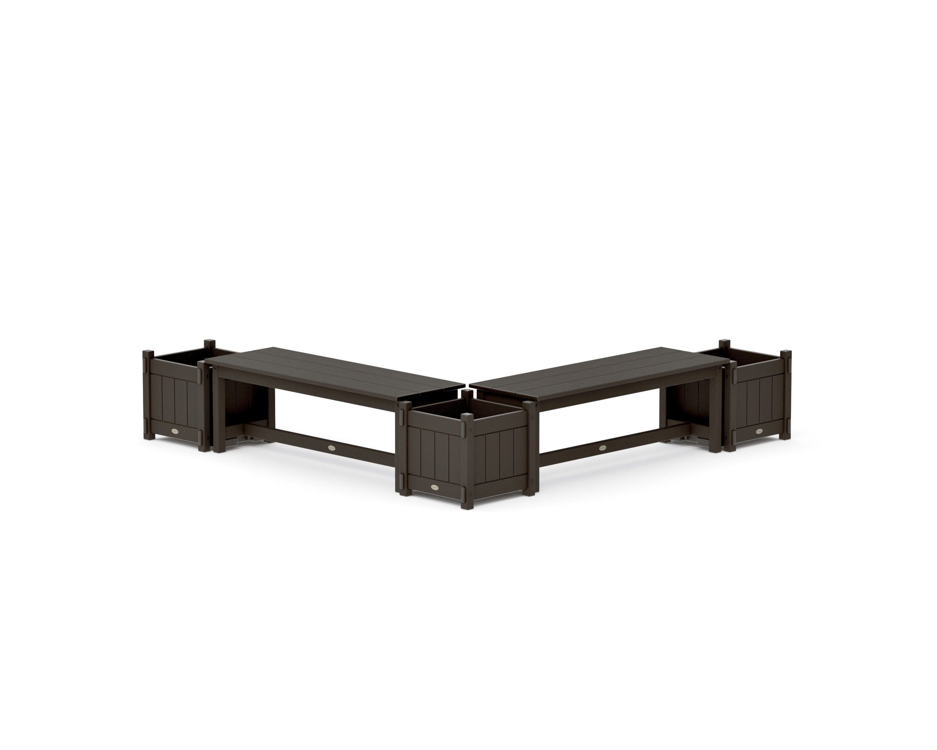48" Vineyard L- Shaped Planter Bench Corner Set in Vintage Coffee