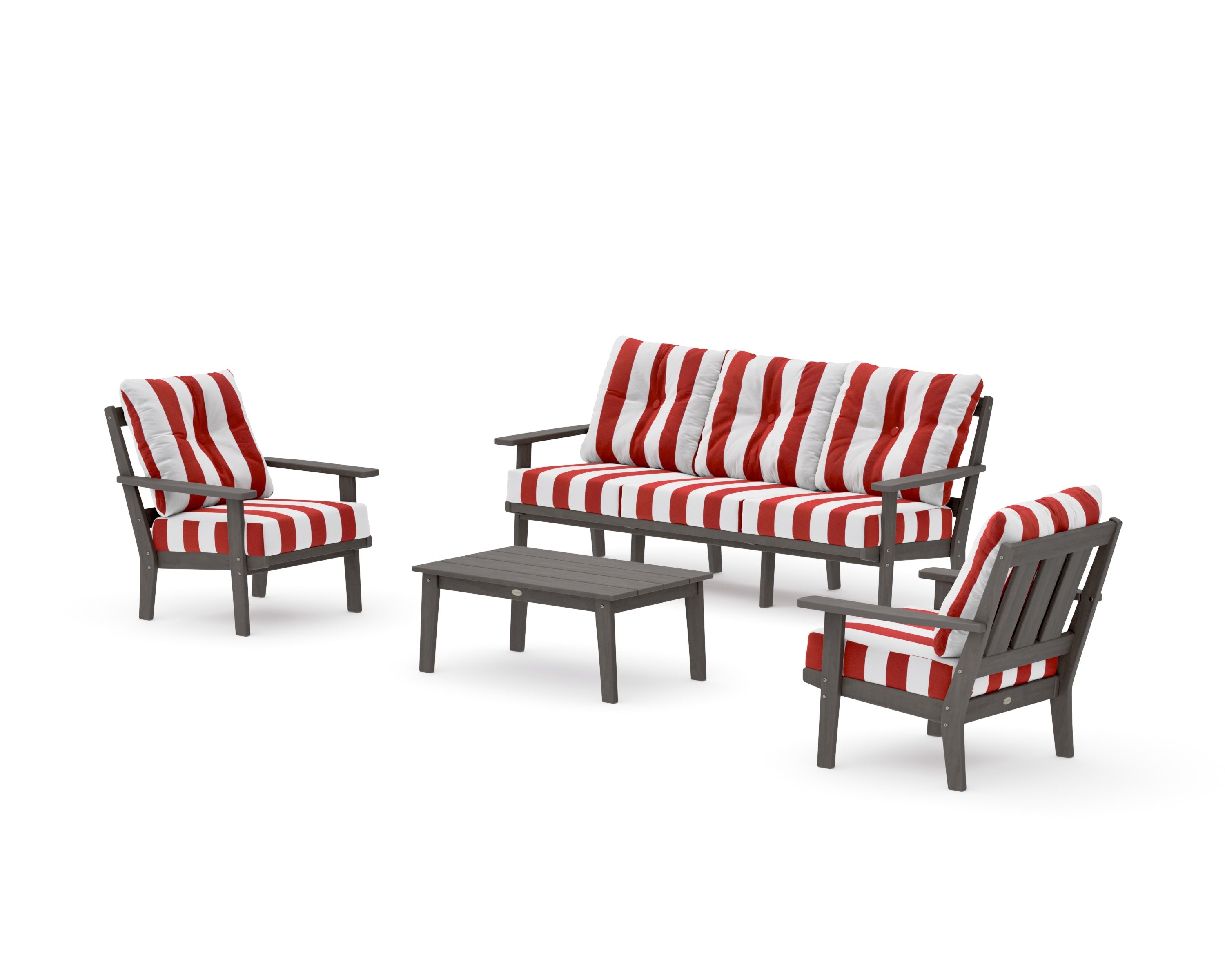 Oxford 4-Piece Deep Seating Set with Sofa in Driftwood / Cabana Stripe Crimson