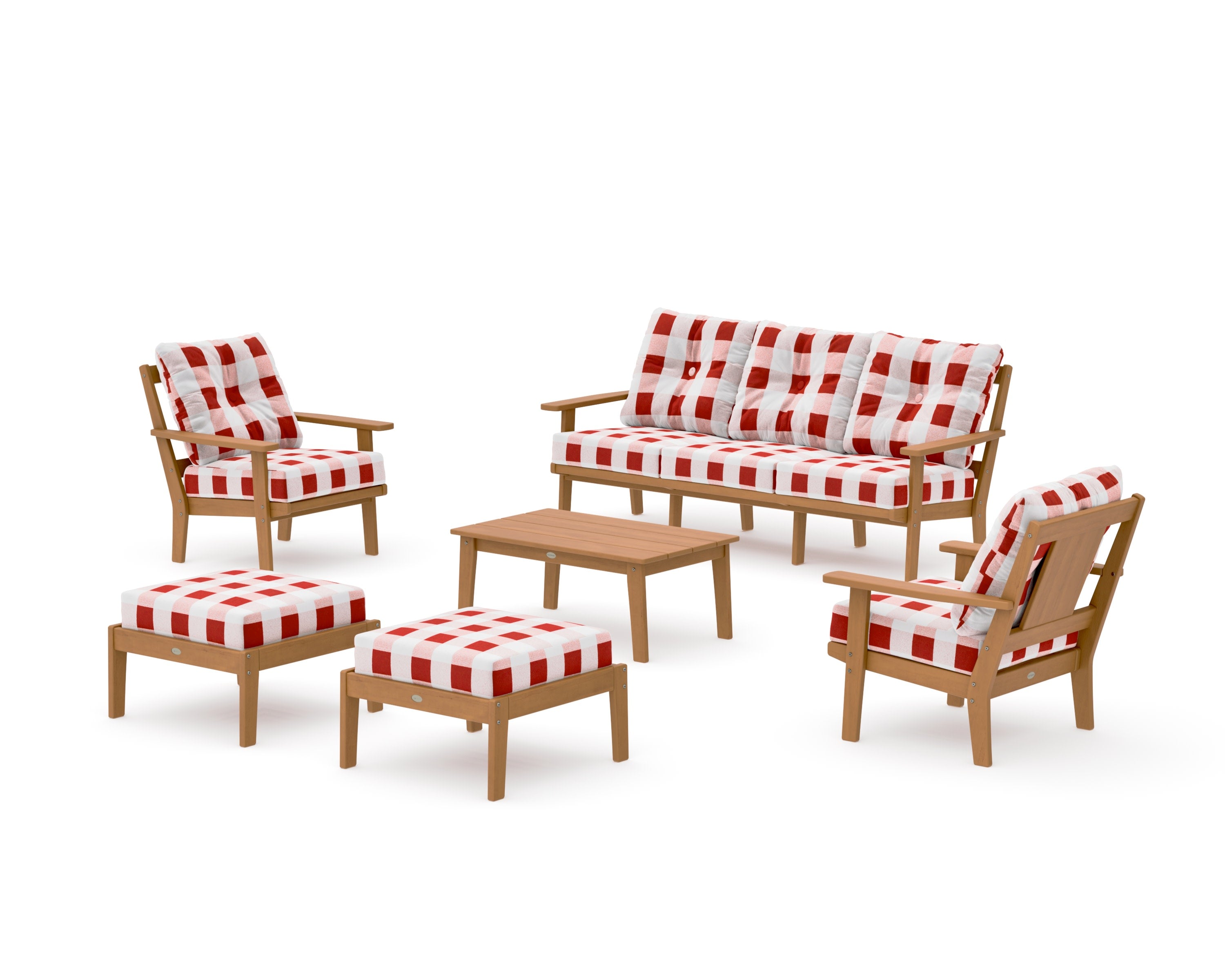 Prairie 6-Piece Lounge Sofa Set in Natural / Buffalo Plaid Crimson