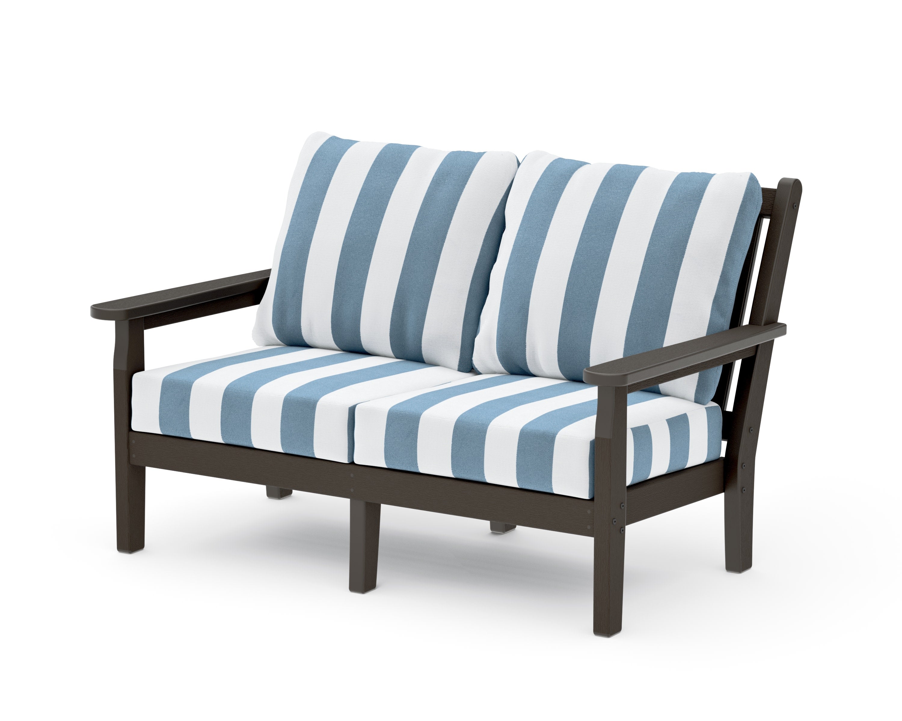 Chippendale Deep Seating Loveseat in Vintage Coffee / Cabana Stripe Sky Blue