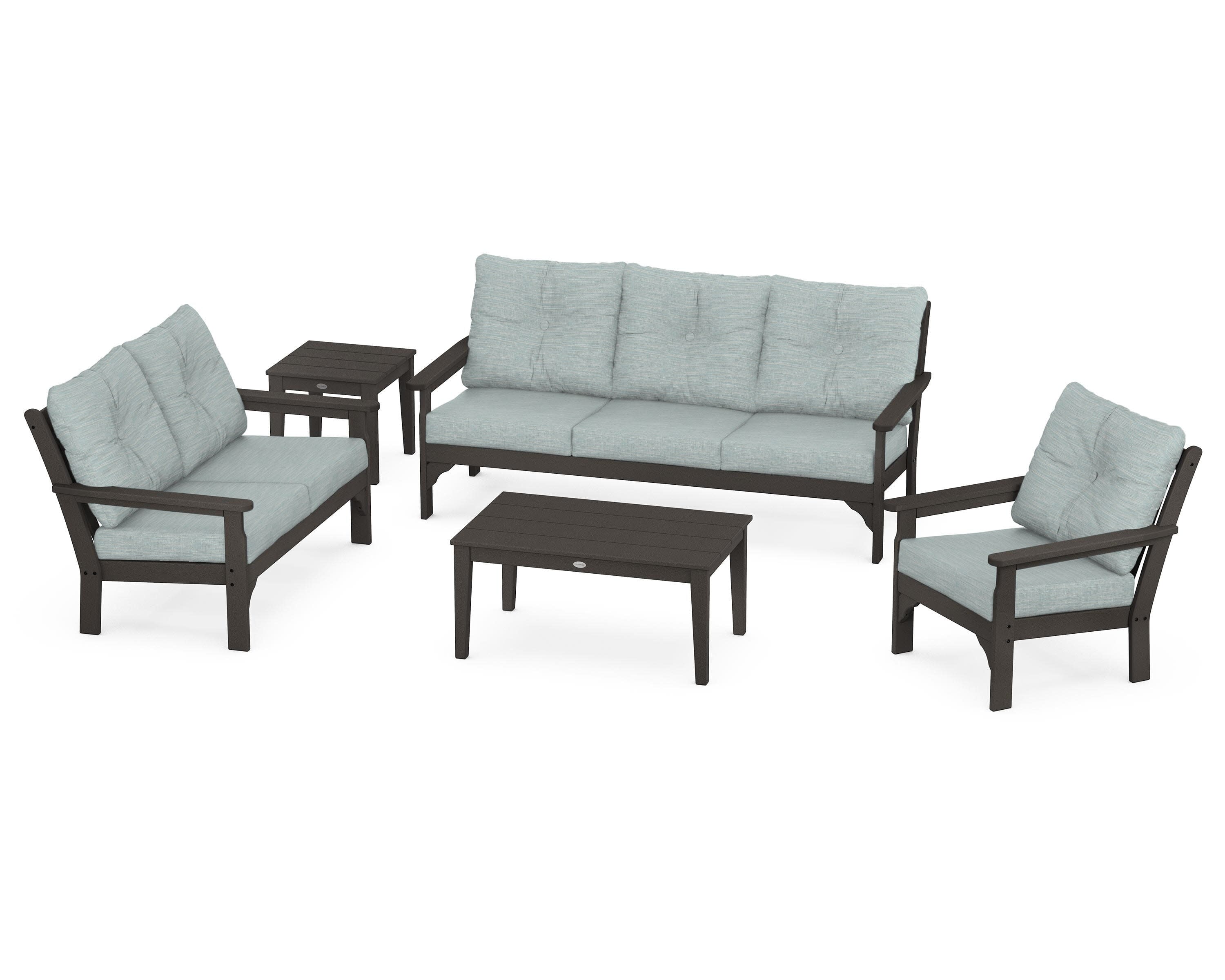 Vineyard 5 Piece Deep Seating Set in Vintage Coffee / Soothe Mist