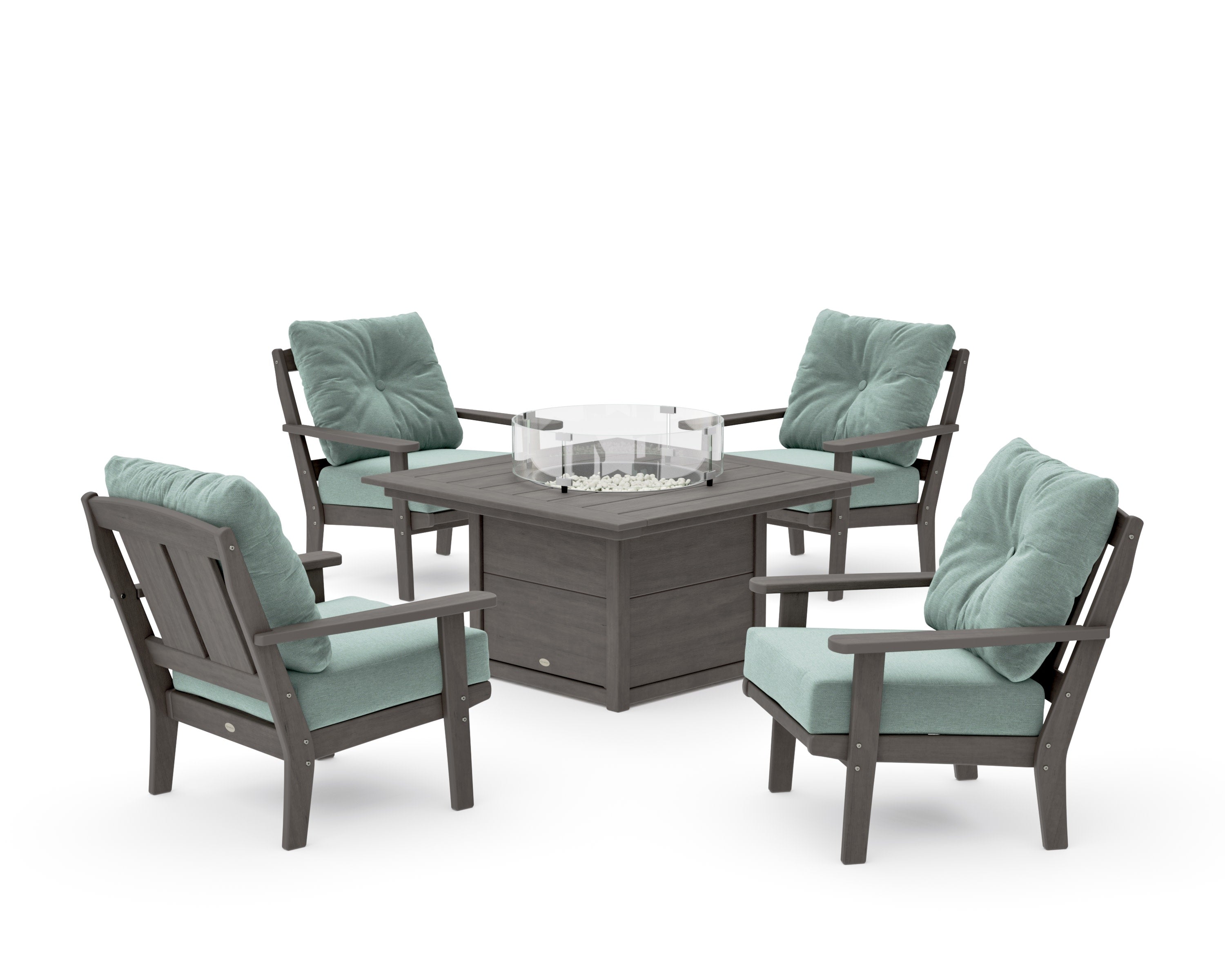 Mission 5-Piece Deep Seating Set with Fire Pit Table in Driftwood / Glacier Spa