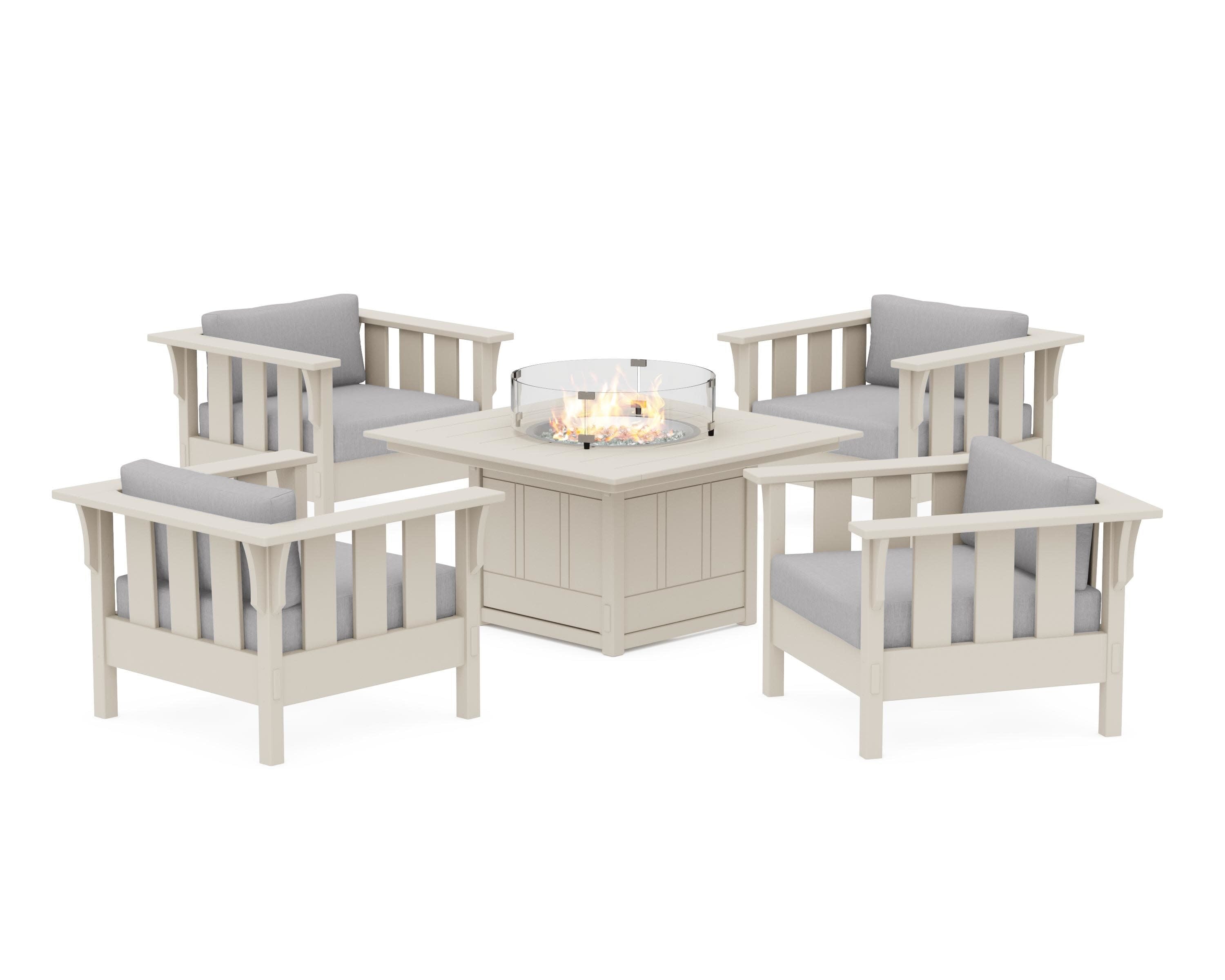 Acadia 5-Piece Deep Seating Set with Fire Pit Table in Sand / Granite
