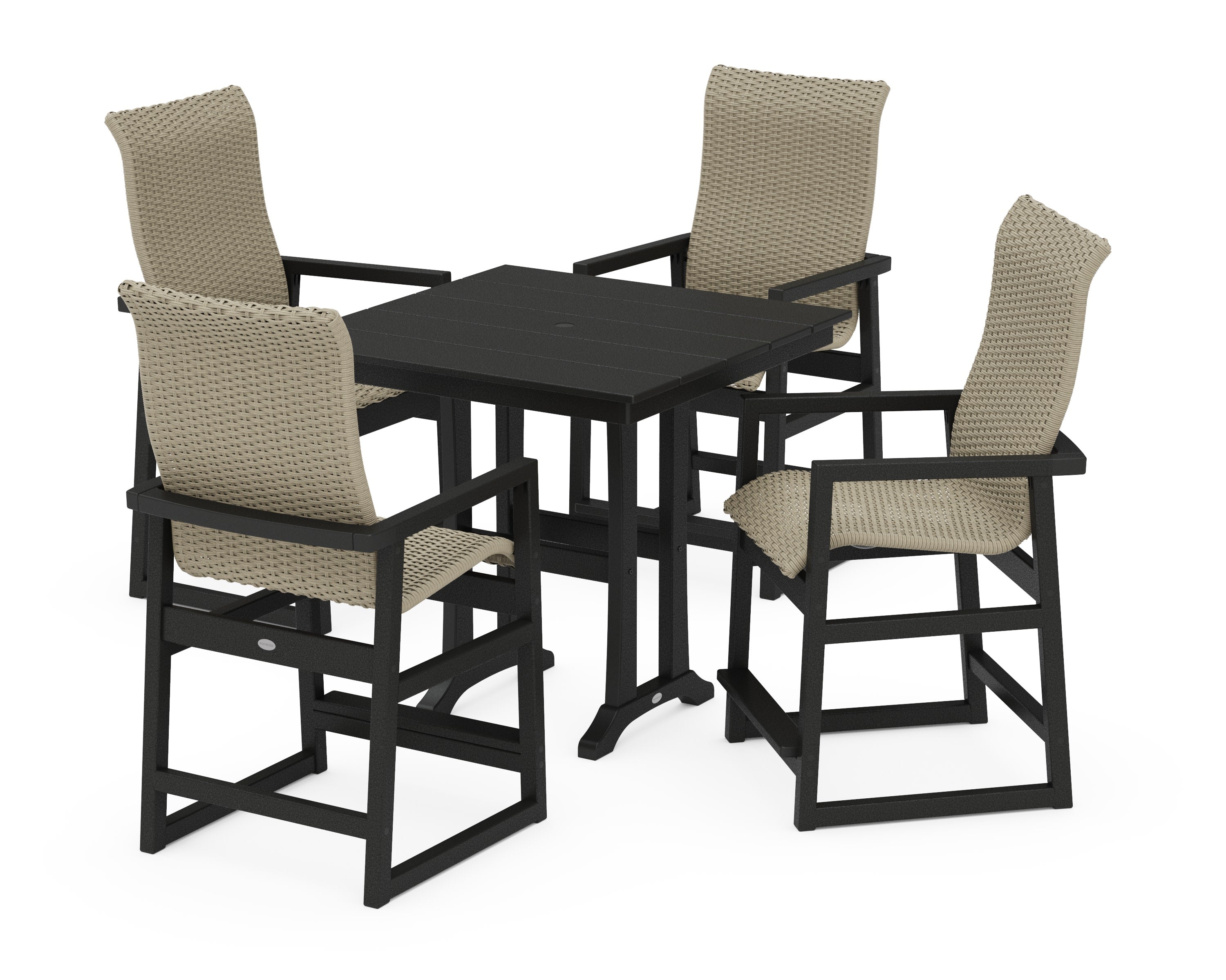 EDGE Woven Highback 5-Piece Farmhouse Counter Set with Trestle Legs in Black / Dune Grass