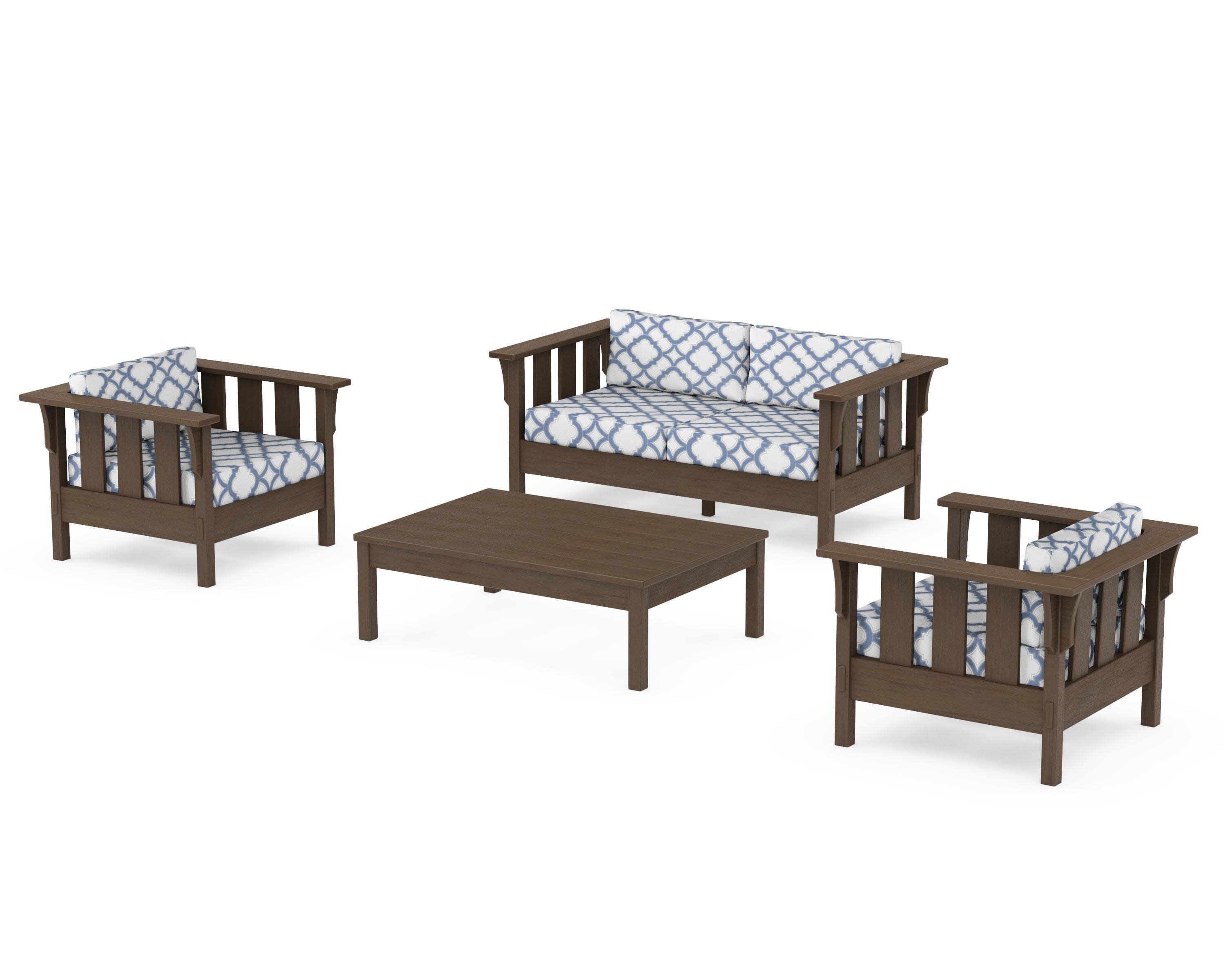 Acadia 4-Piece Deep Seating Set with Loveseat in Kona / Trellis Sky Blue