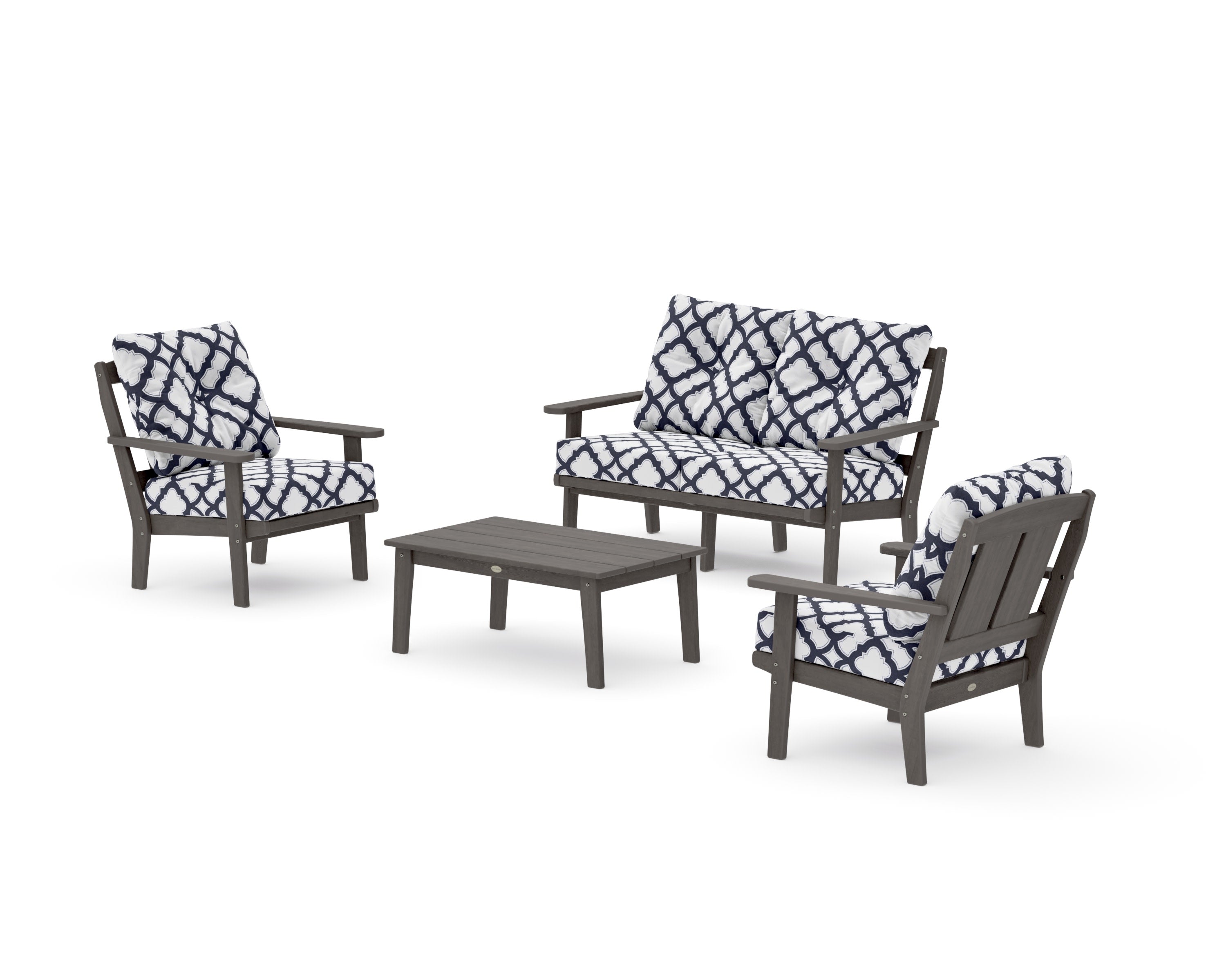Mission 4-Piece Deep Seating Set with Loveseat in Driftwood / Trellis Navy