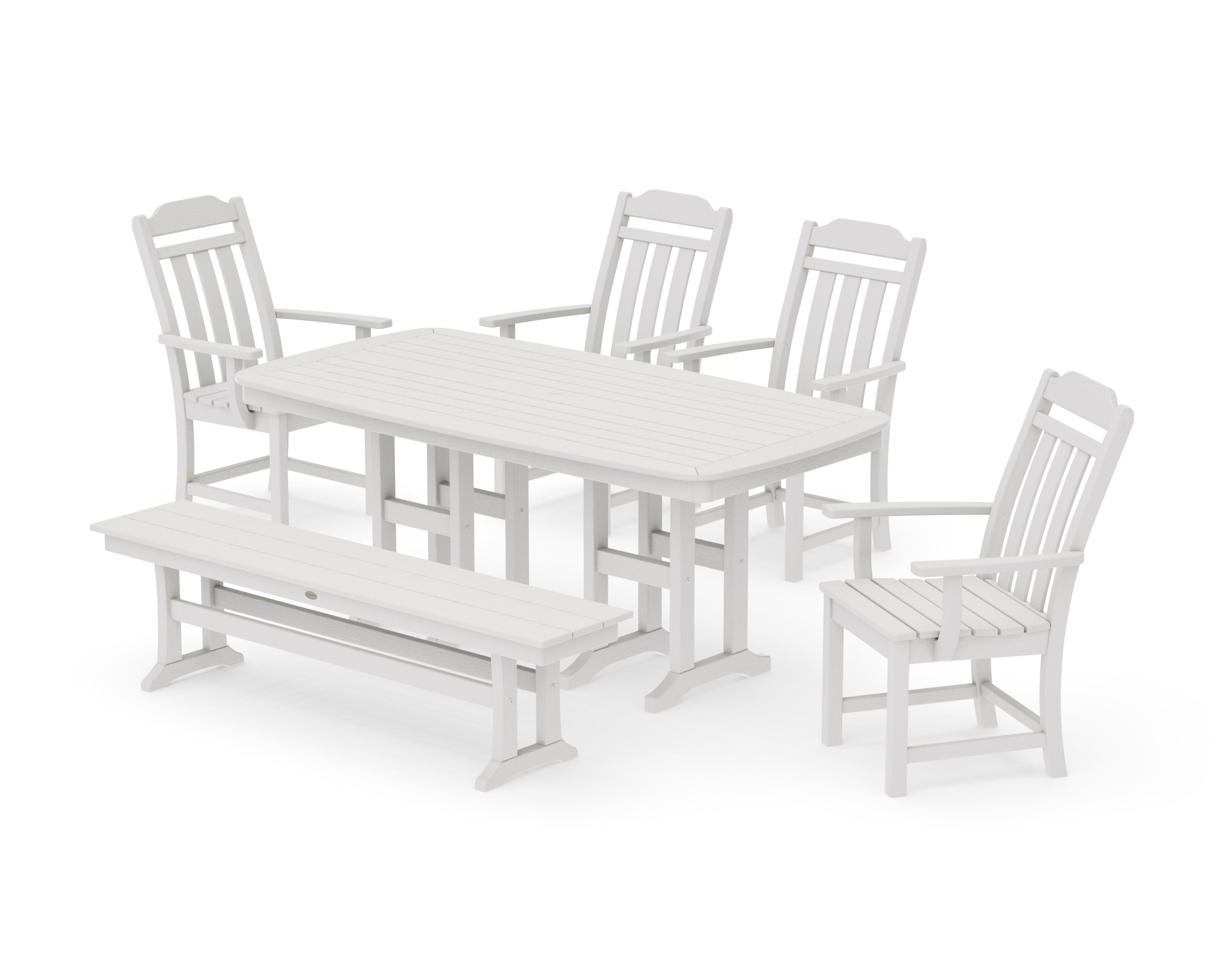 Cottage 6-Piece Dining Set with Bench in Vintage White
