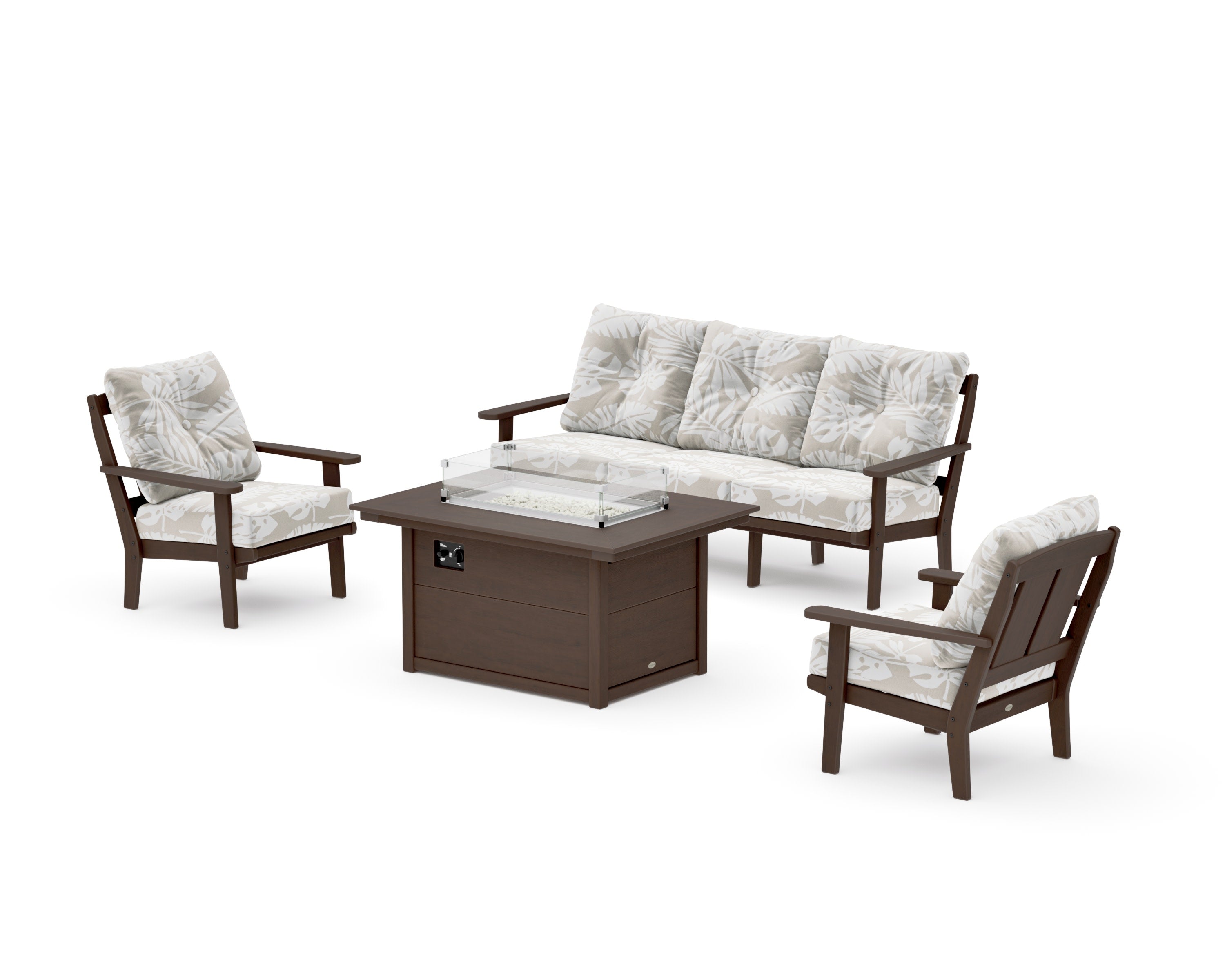 Mission Deep Seating Fire Pit Table Set in Kona / Leaf Dune Burlap