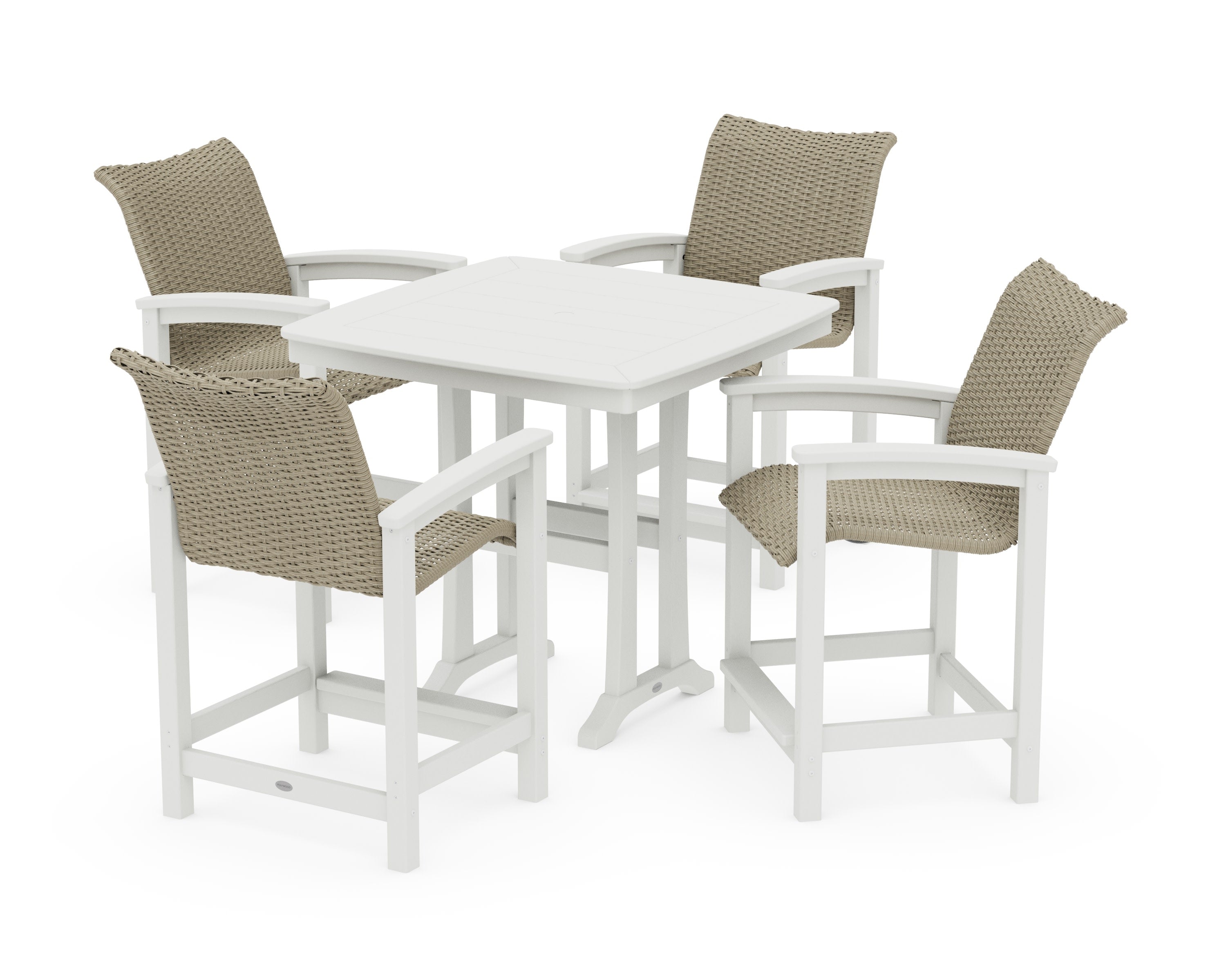Coastal Woven 5-Piece Counter Set with Trestle Legs in Vintage White / Dune Grass