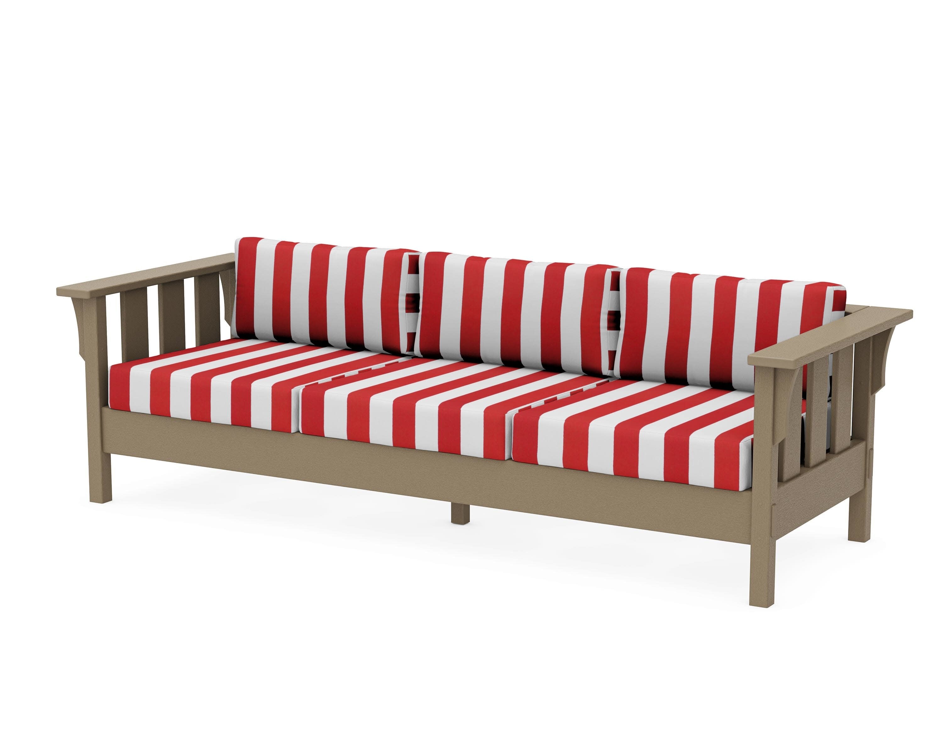 Acadia Deep Seating Sofa in Vintage Sahara / Cabana Stripe Crimson