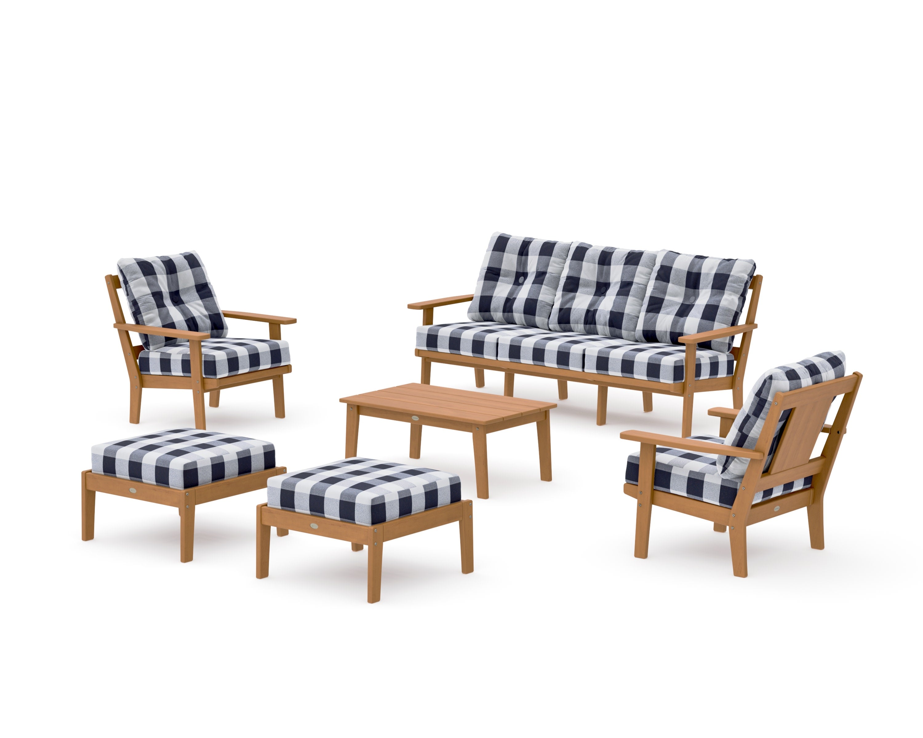 Prairie 6-Piece Lounge Sofa Set in Natural / Buffalo Plaid Navy