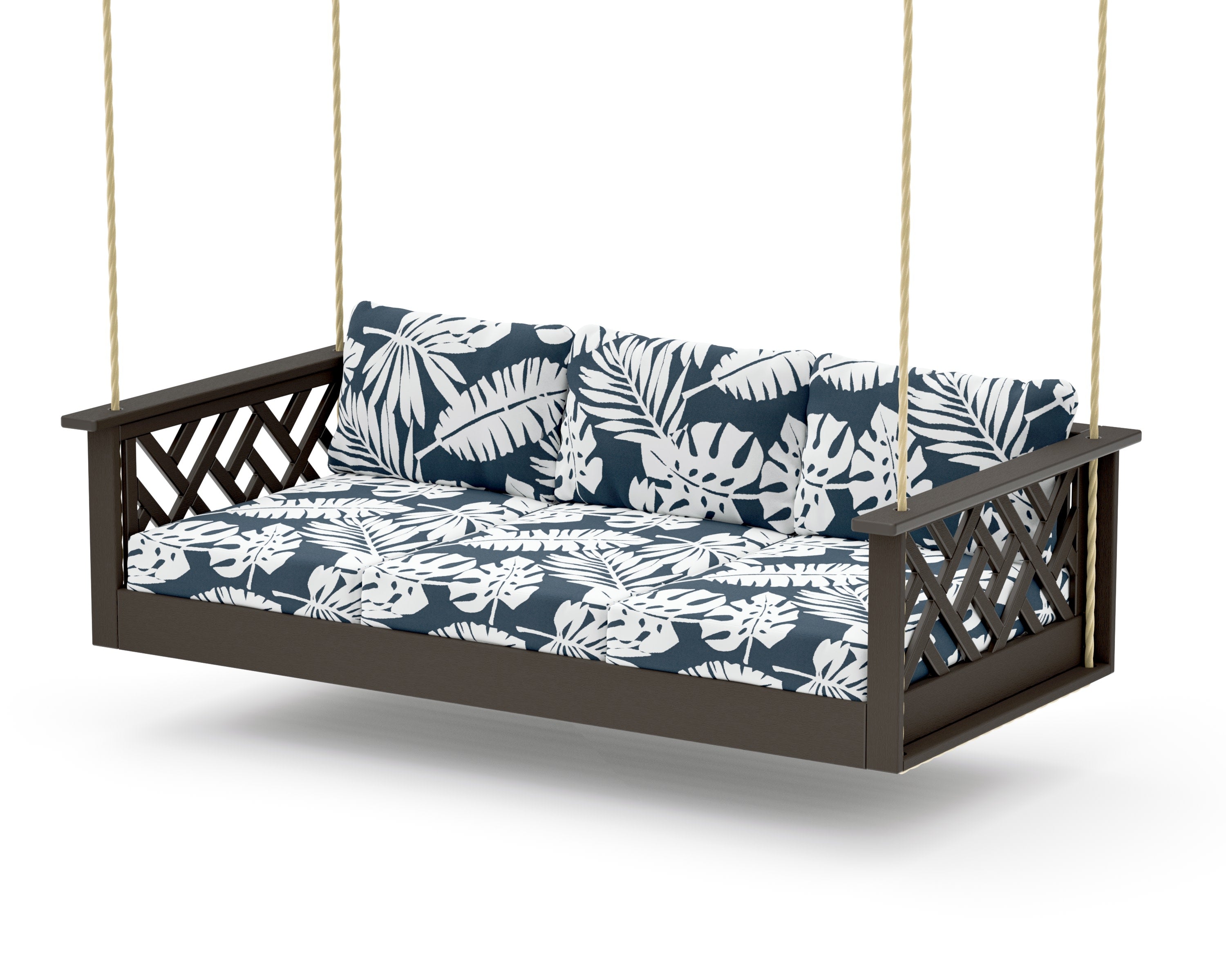 Chippendale Daybed Swing in Vintage Coffee / Leaf Marine Indigo