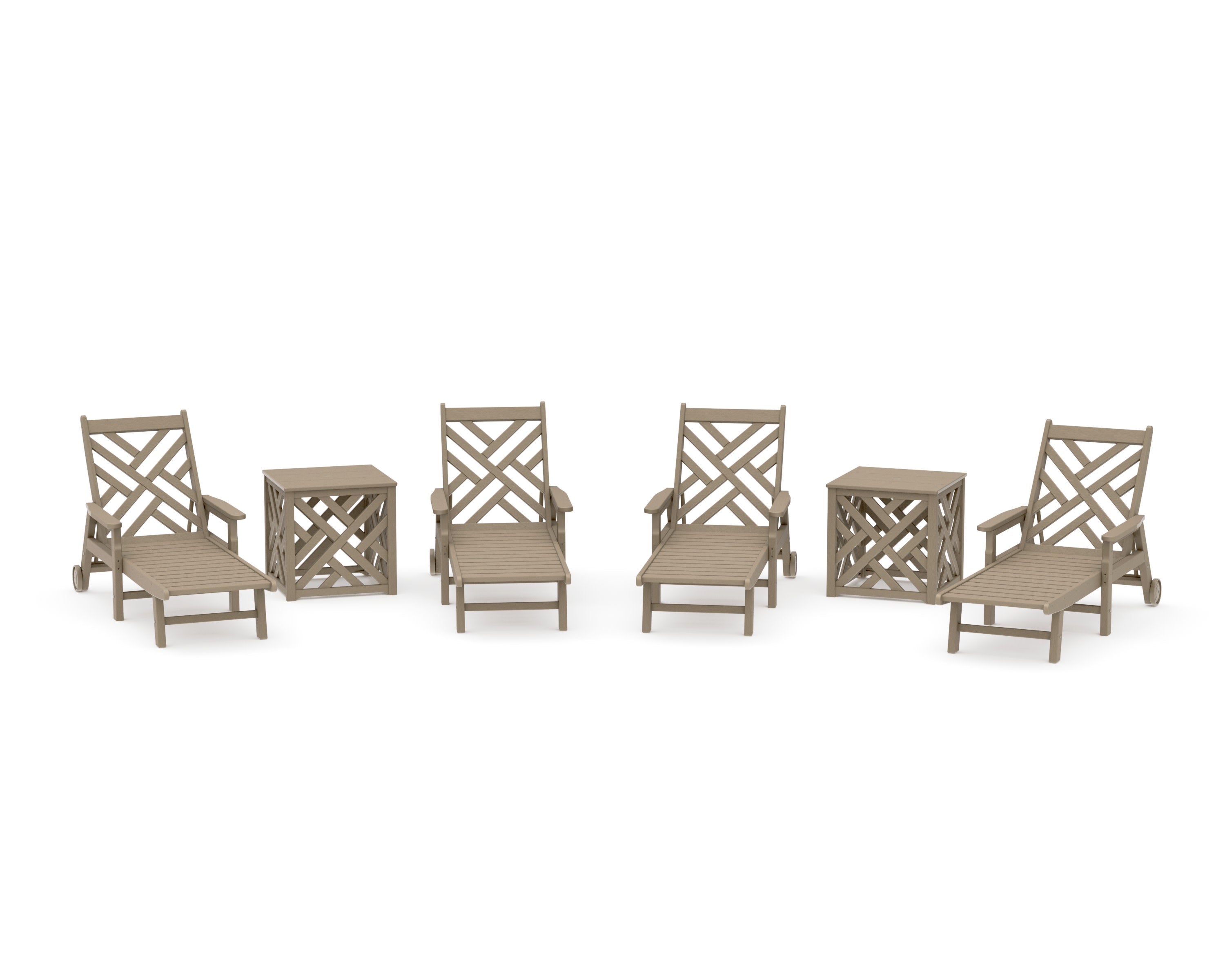 Chippendale 6-Piece Chaise Set with Umbrella Stand Accent Table in Vintage Sahara