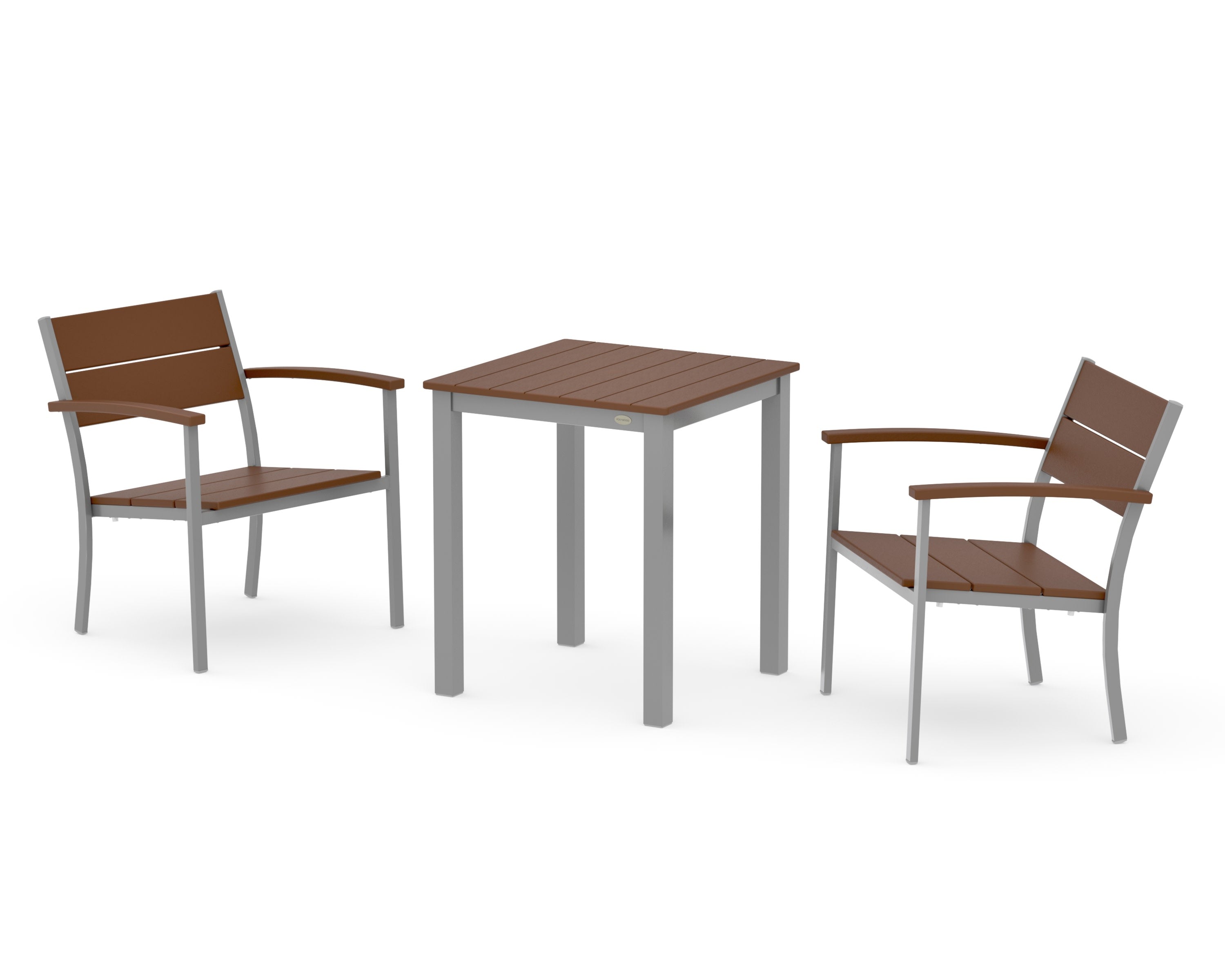 Main Street 3-Piece Square Dining Set in Silver / Teak