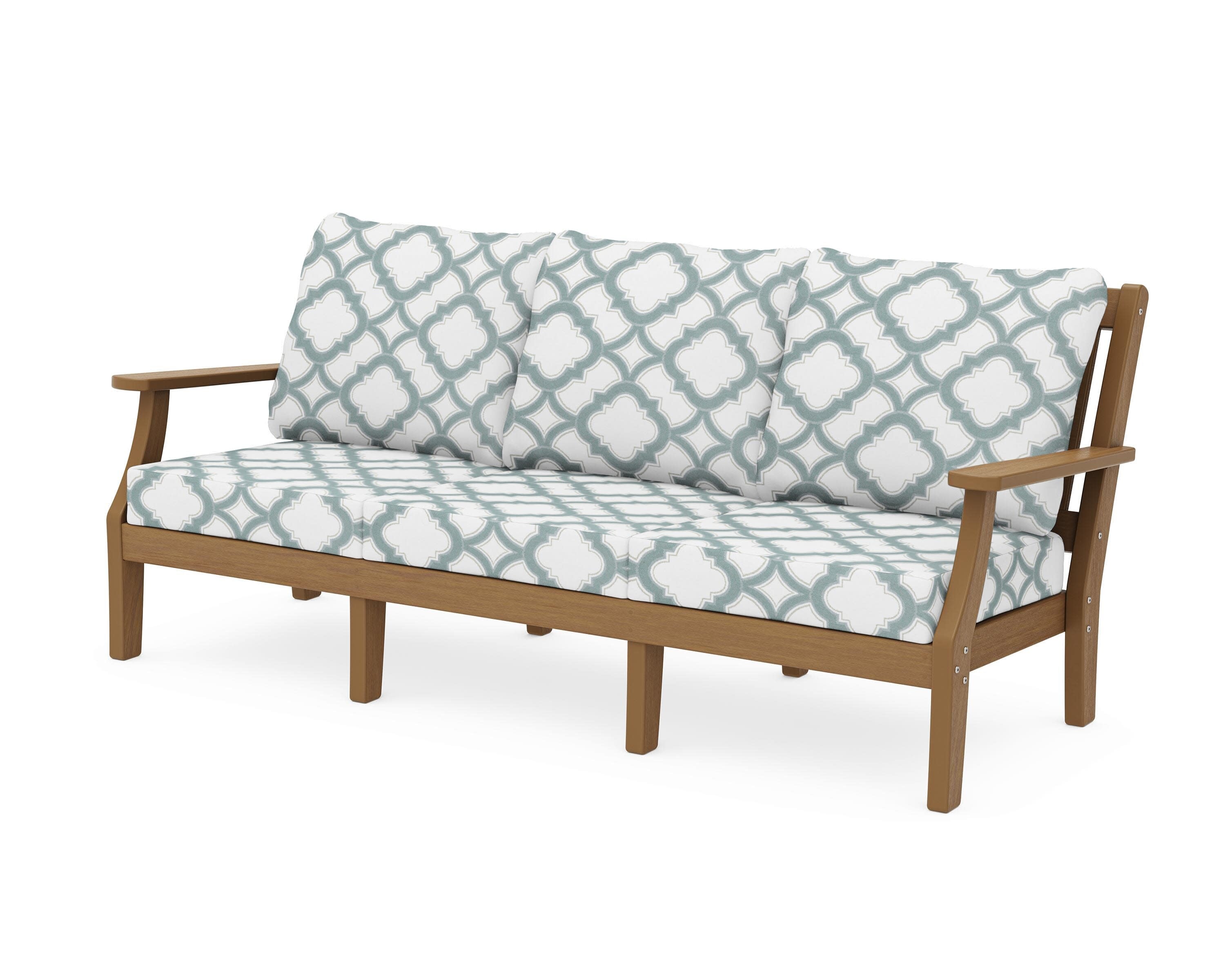 Chinoiserie Deep Seating Sofa in Natural / Trellis Glacier Spa