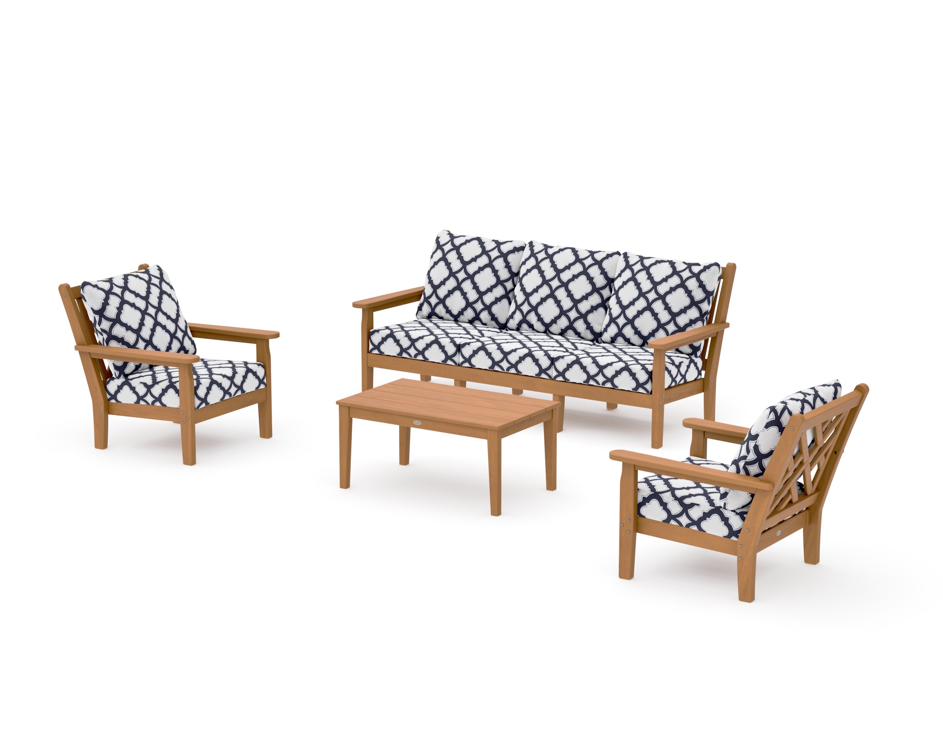 Chippendale 4-Piece Deep Seating Set with Sofa in Natural / Trellis Navy