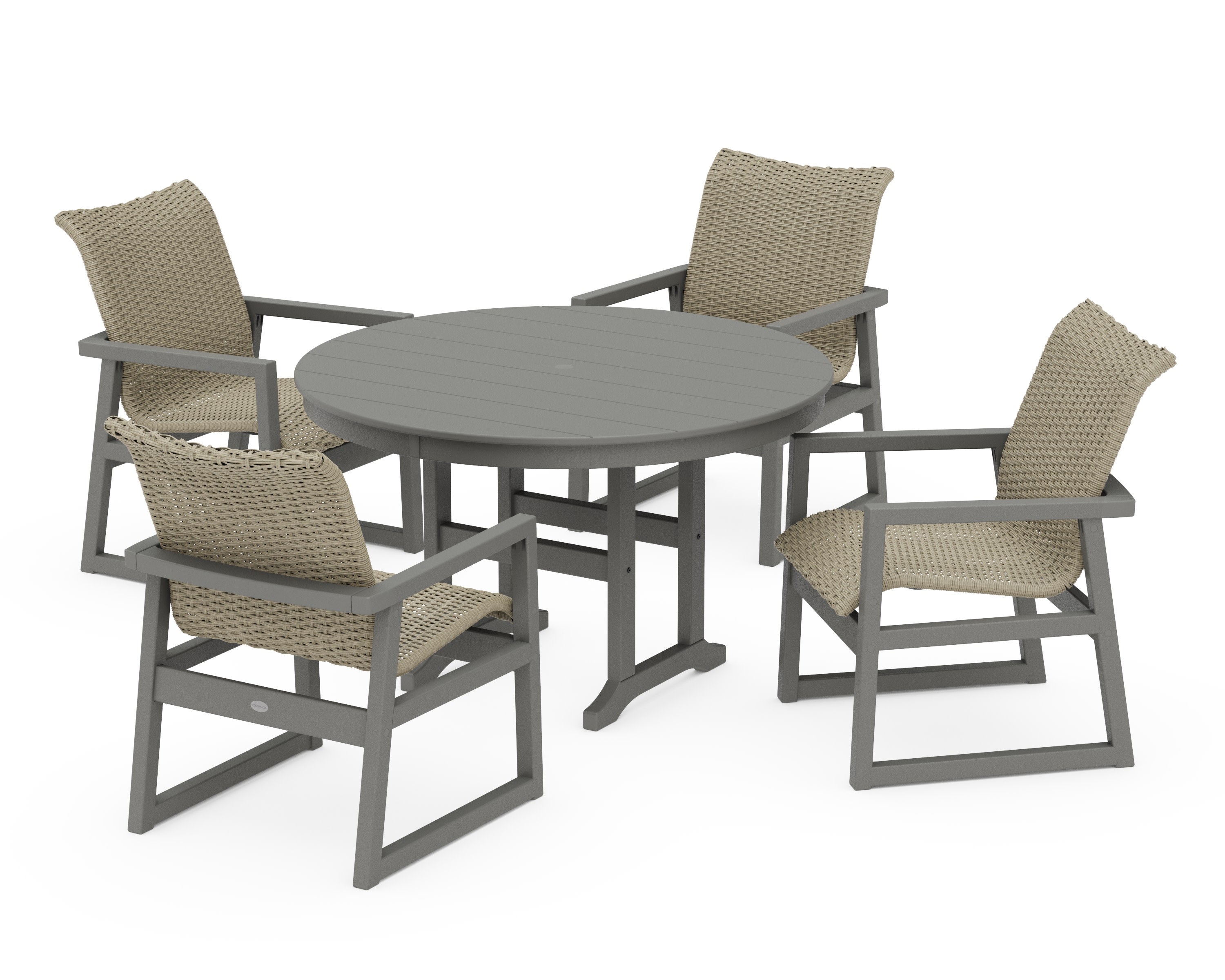 EDGE Woven 5-Piece Round Farmhouse Dining Set in Slate Grey / Dune Grass