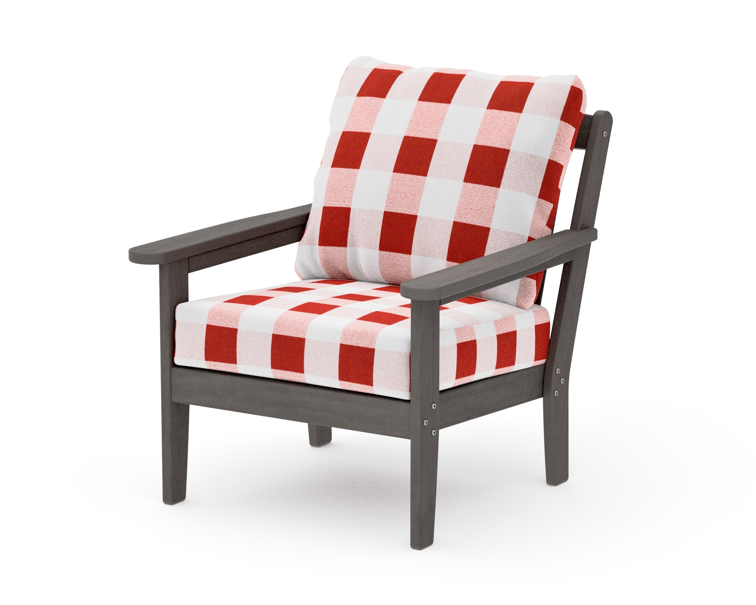 Cottage Deep Seating Chair in Driftwood / Buffalo Plaid Crimson