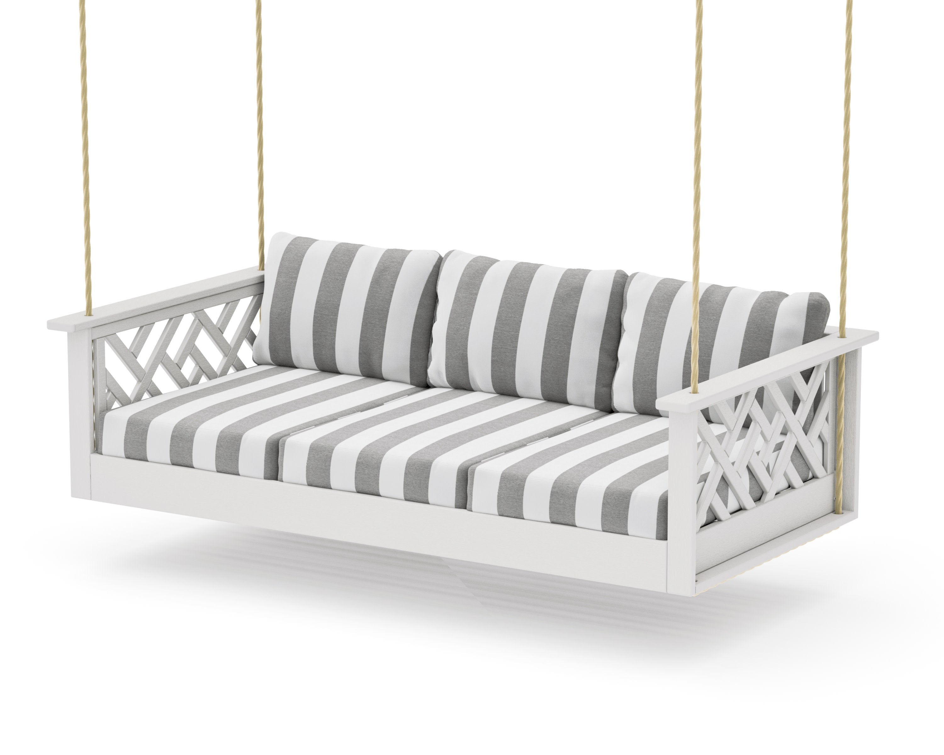 Chippendale Daybed Swing in Vintage White / Cabana Stripe Grey Mist