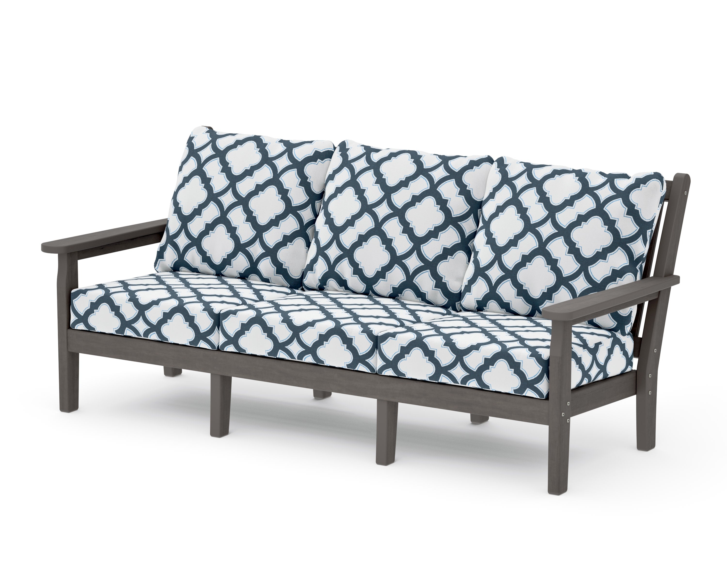 Chippendale Deep Seating Sofa in Driftwood / Trellis Marine Indigo